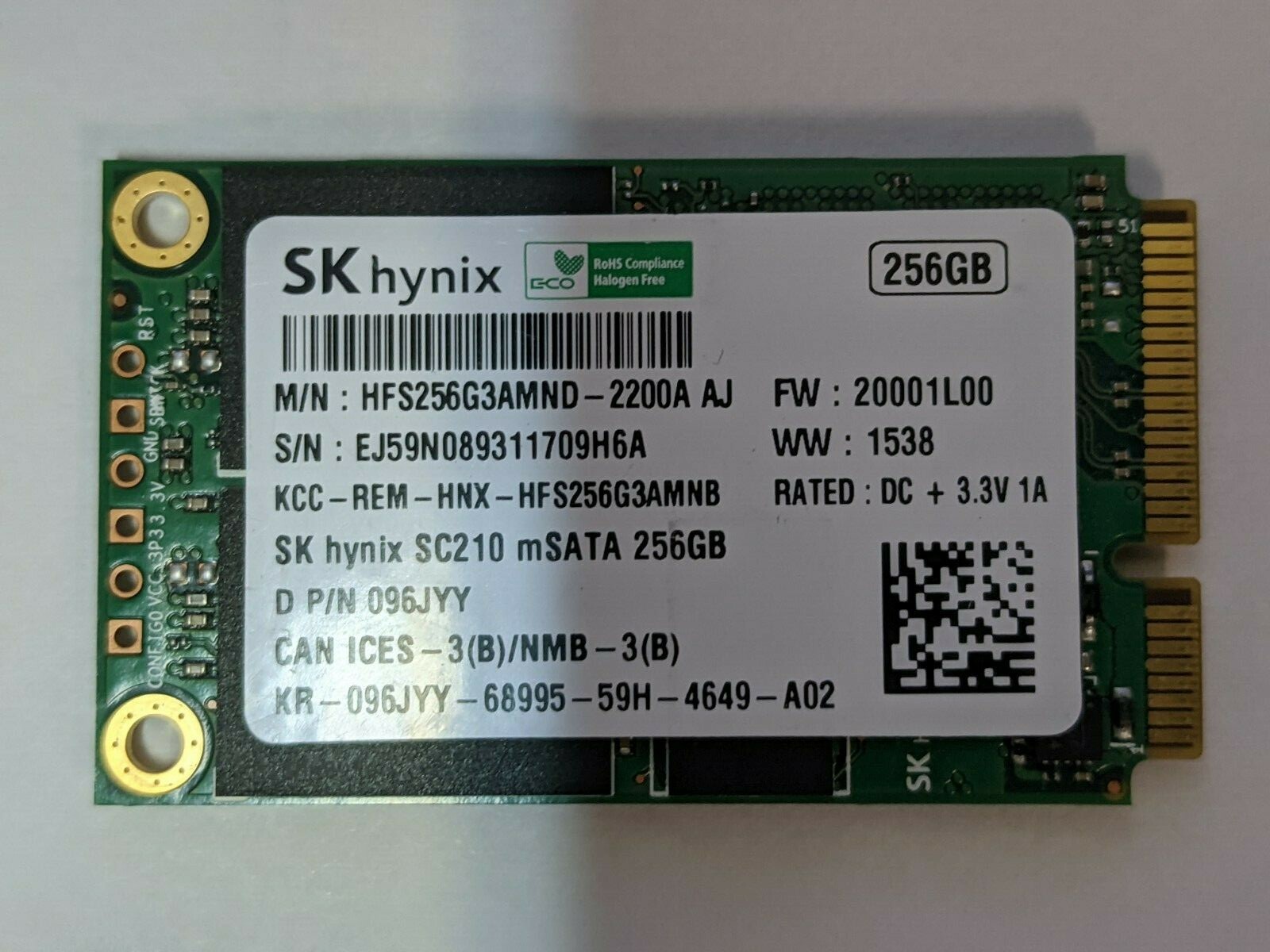 SKhynix HFS256G3AMND 256GB MSATA SSD 096JYY