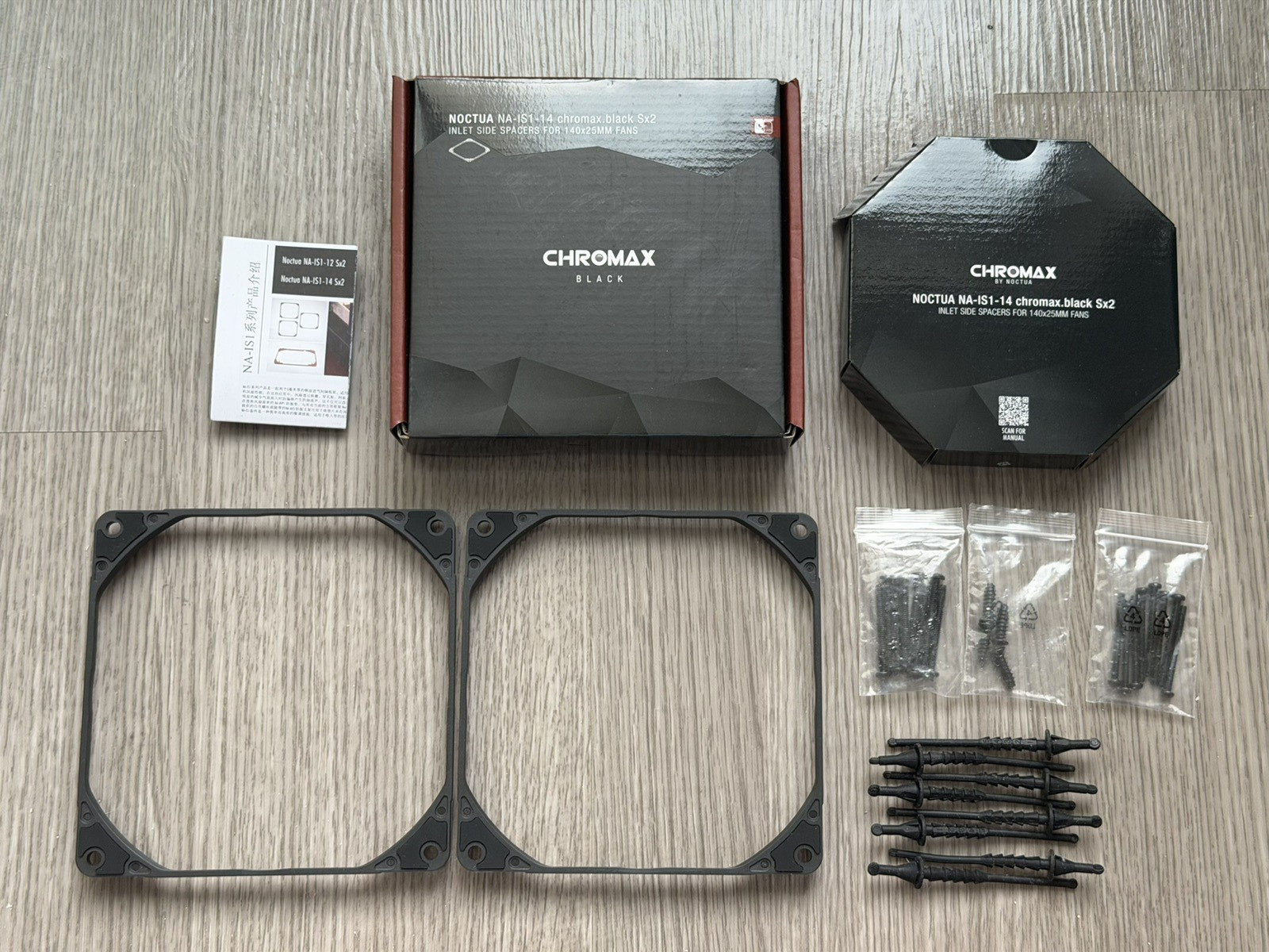 New Noctua NA-IS1-14 SX2 (Black) Mounting kit Inlet Side Spacers for 140mm Fans