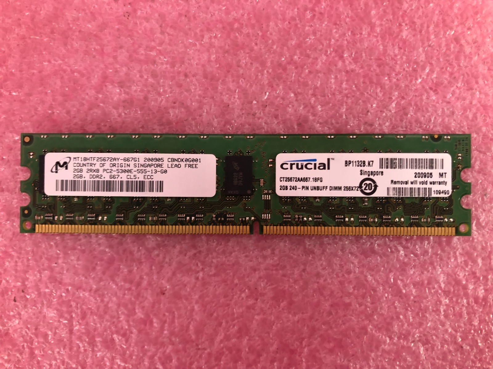 Strong-IT Micron MT18HTF25672AY-667G1  2GB DDR2 ECC PC2-5300 667MHZ 240 Memory
