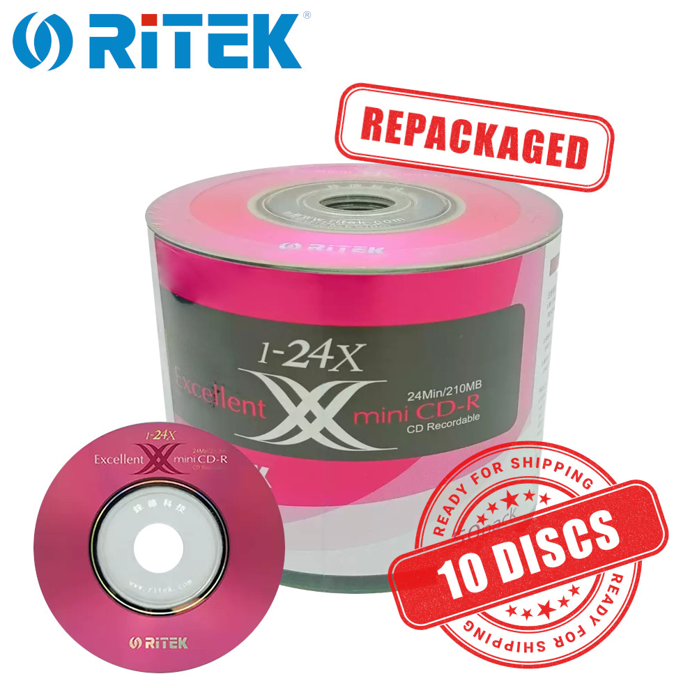 Ritek Mini CD-R 24x 8cm 3" 210 MB Blank CD Recordable Discs 3in 210MB - 10 Discs
