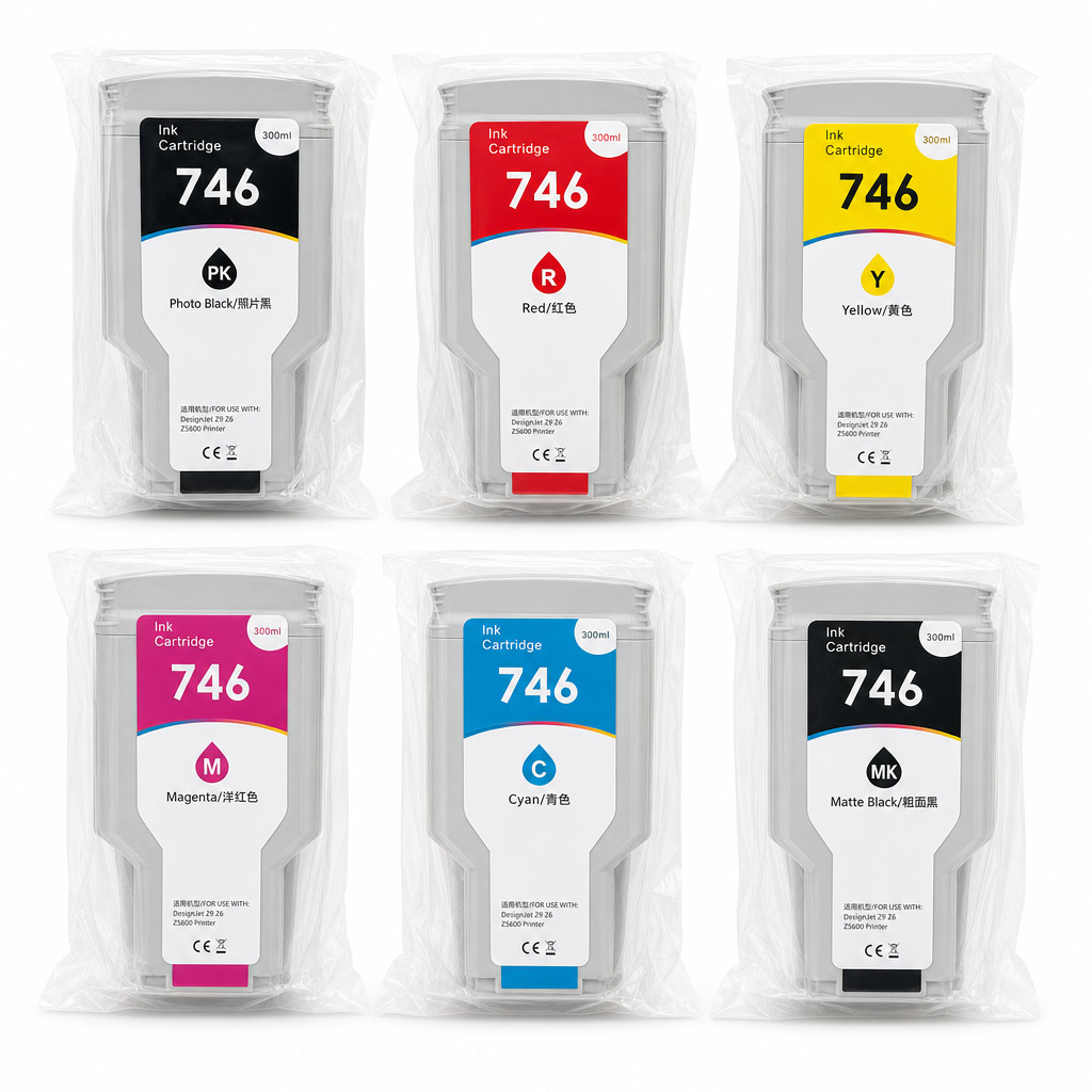 VitEto 746 Ink Cartridge 300ml 6 Pack for HP DesignJet Z6 Z9+ P2V83A-P2V78A