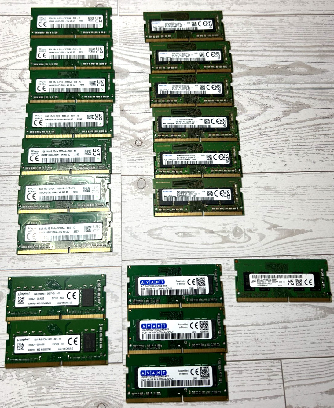 LOT OF 19 8GB DDR4 SODIMM RAM MIX MEMORY SKHYNIX/KINGSTON/SAMSUNG/AVANT/MICRON