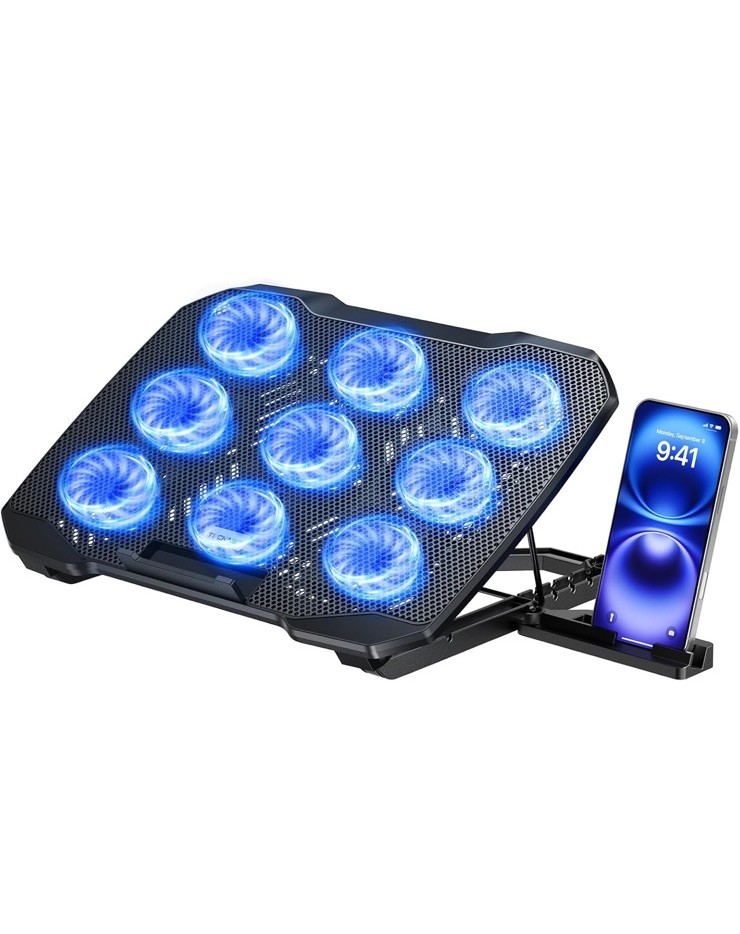 ⁠Laptop Cooling Pad Fan Stand 12-15.6” 2600RPM Quiet Dual USB w/ Phone Holder⁠