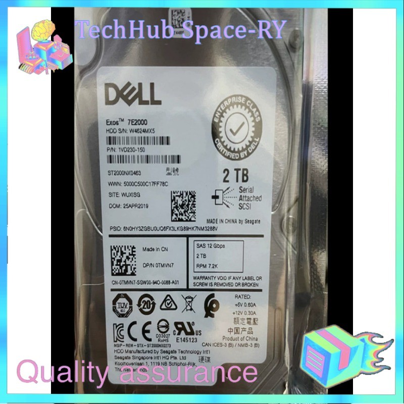 New Dell 0TMVN7 TMVN7 2TB ST2000NX0463 7.2K SAS 2.5" SFF 12Gb HDD No Tray 0 Hour