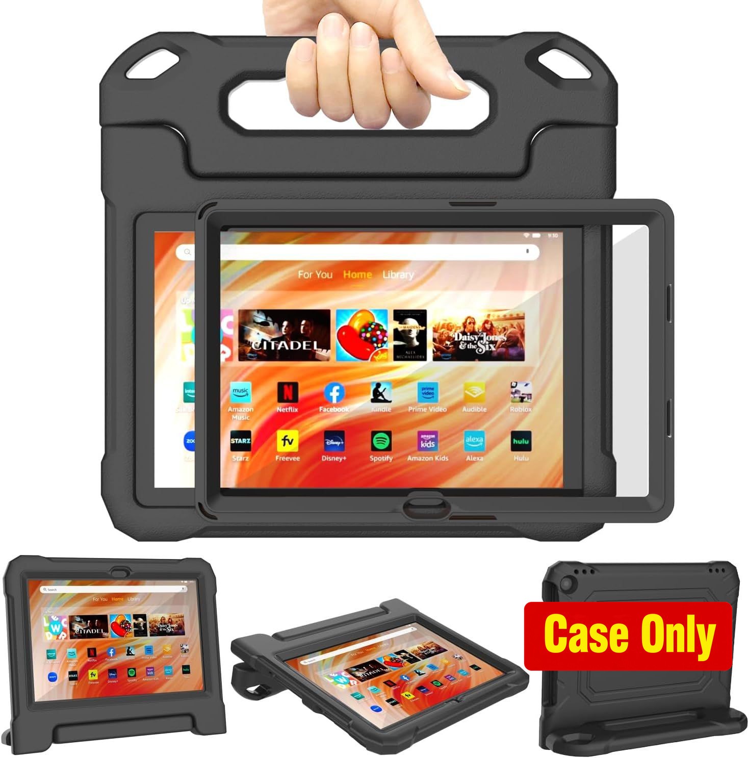 Case for 10in Tablet, Shockproof Kid-Proof Cover with Handle Stand Black