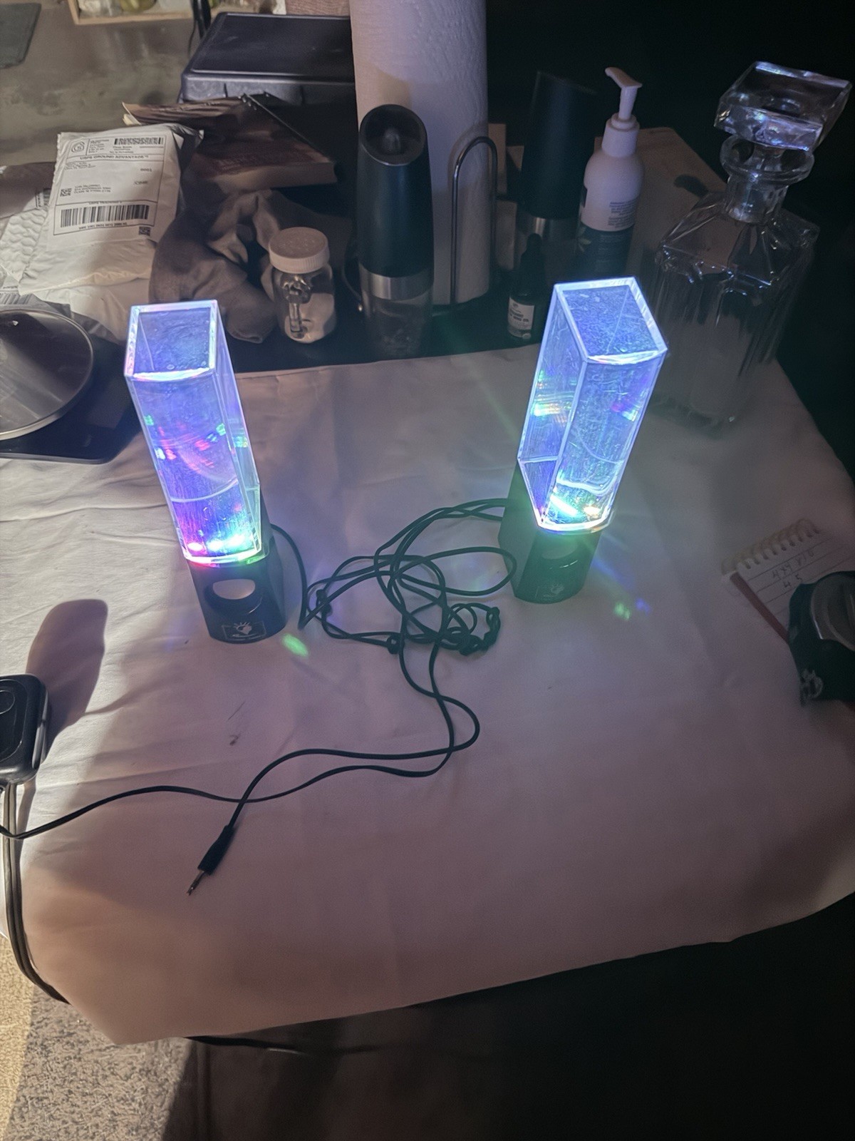 LED Dancing Water Speakers Light Show Music Reactive USB AUX Tested Working Pair