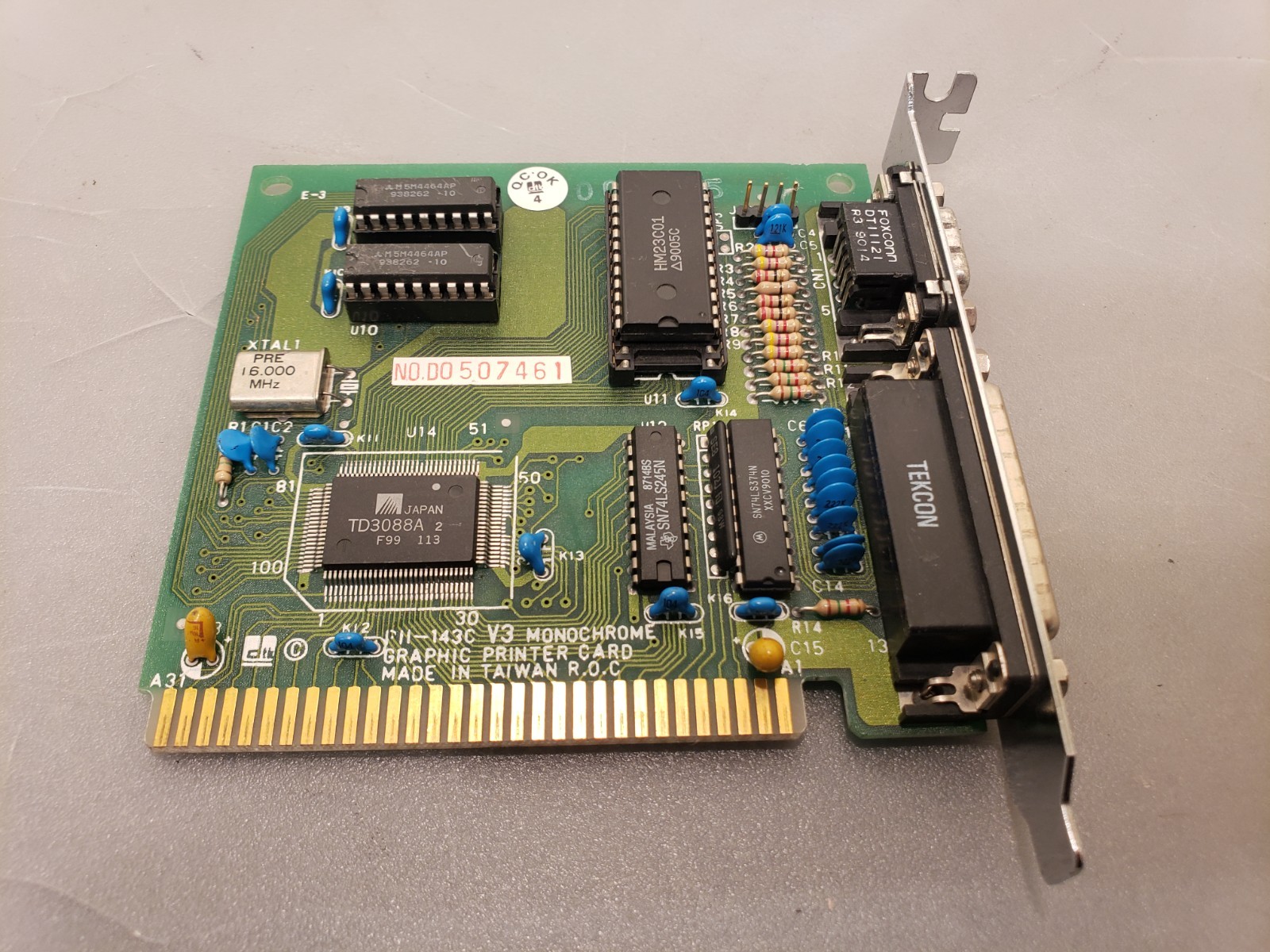 Vintage 1987 DTK PII-143C V3 MonoChrome Graphic Printer ISA 8-Bit Video Card