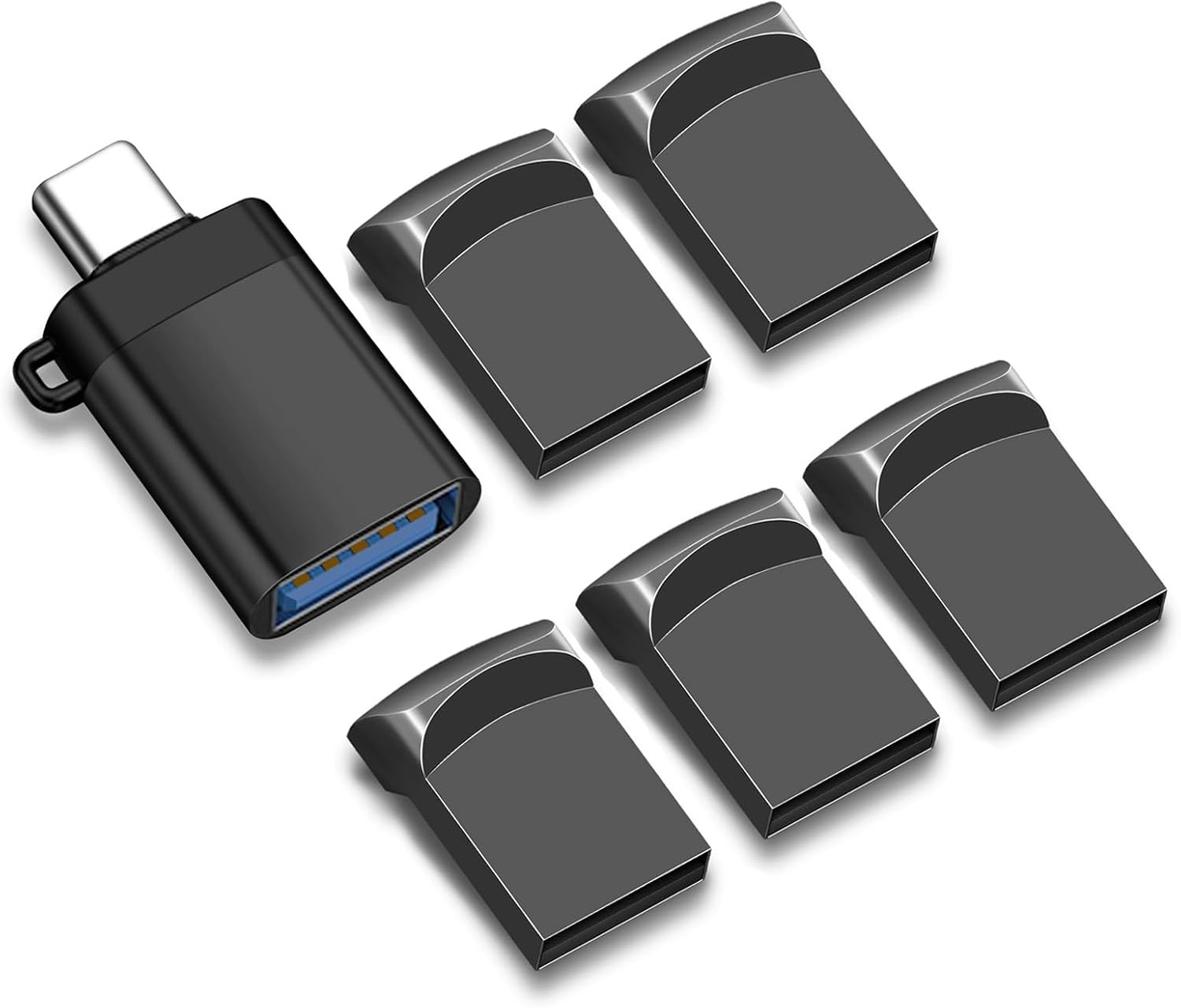 4GB 5-Pack USB 2.0 Small Flash Drives with A USB-C Adapter (Grey)