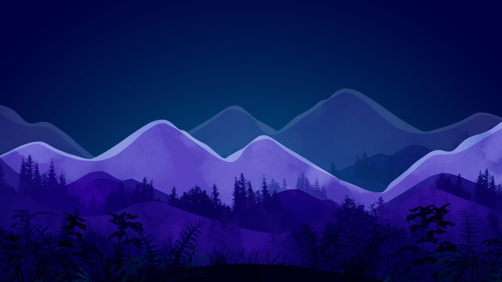 Landscape  mountains night grass plants trees Custom Gaming Mat Desk
