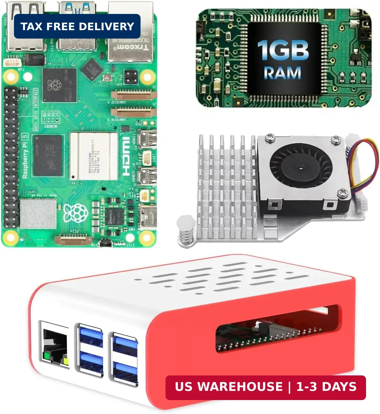 iRasptek Basic kit for Raspberry Pi 5 RAM 1GB with Pi5 Case and Active Cooler