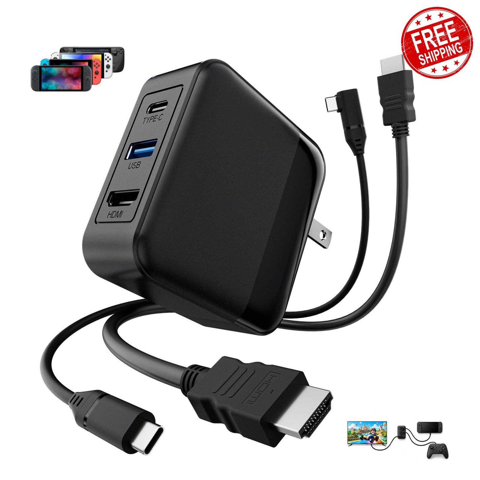 DOYOKY Switch 2 Dock Black, 65W, 4K HDMI Cable