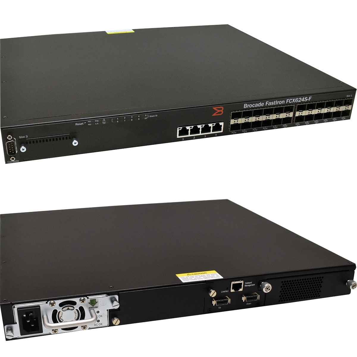 Brocade FastIron FCX624S-F 80-1002726-XX 24x SFP 4xRJ45 Switch 2x 16G CX4 1xPSU