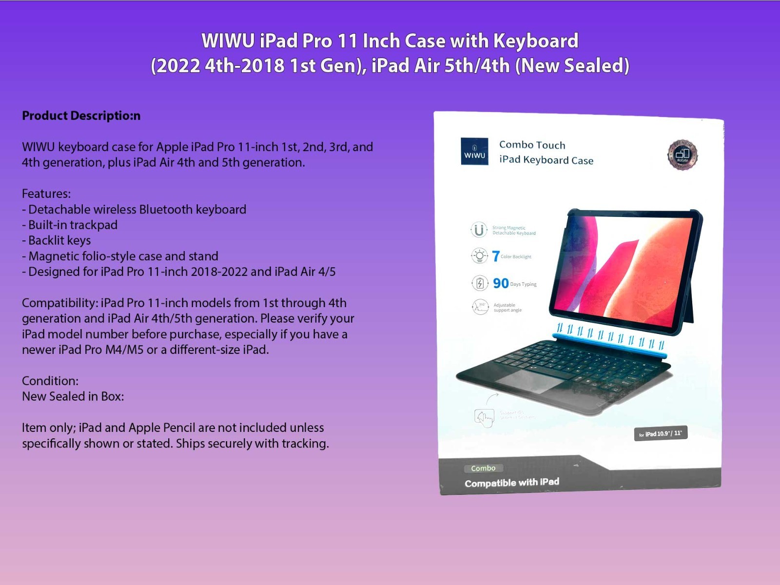 WIWU Keyboard Case for iPad Pro 11 (1st-4th Gen) & iPad Air 5/4 Trackpad Backlit