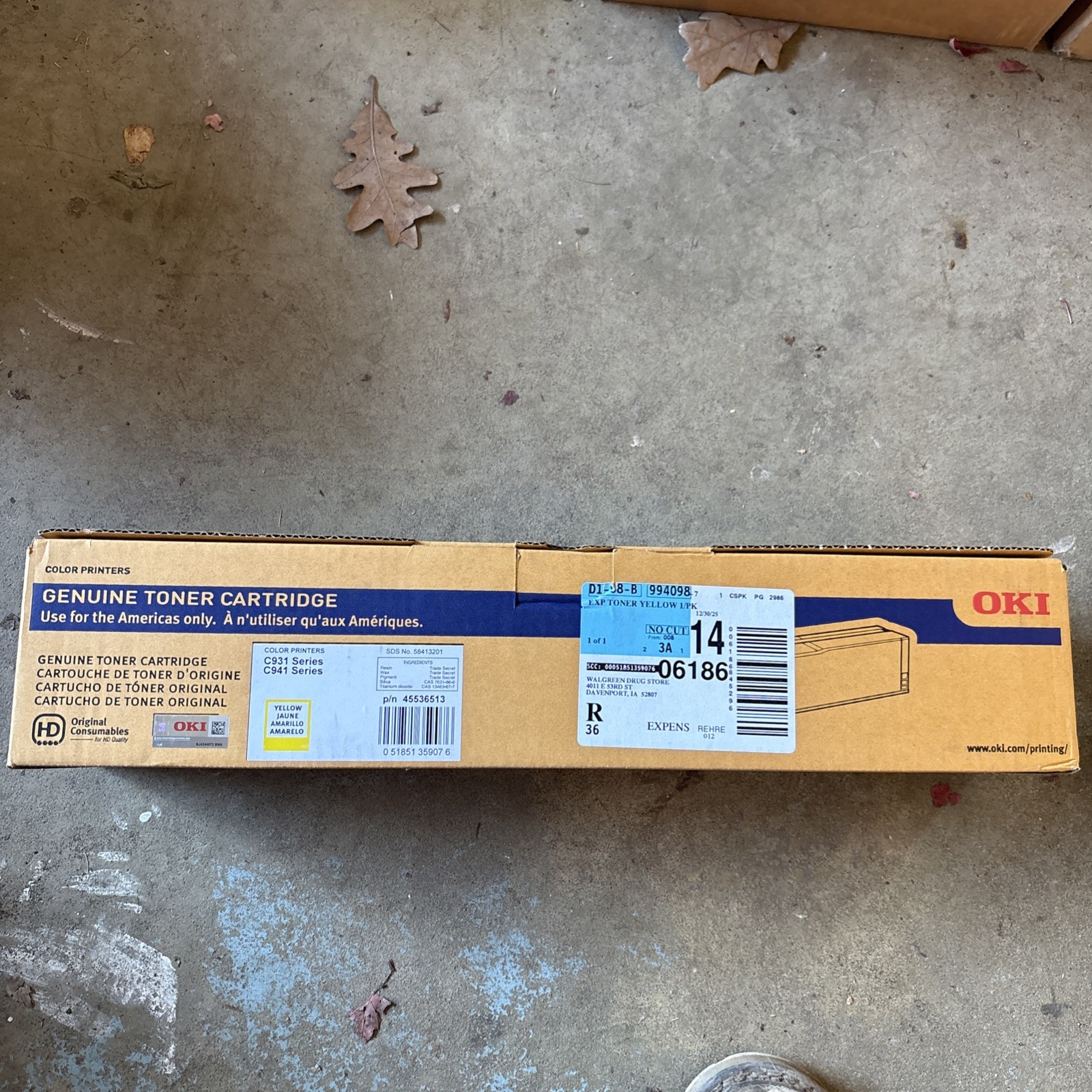 OKI Genuine Original Yellow Laser Toner Cartridge 45536513 for C931 and C941