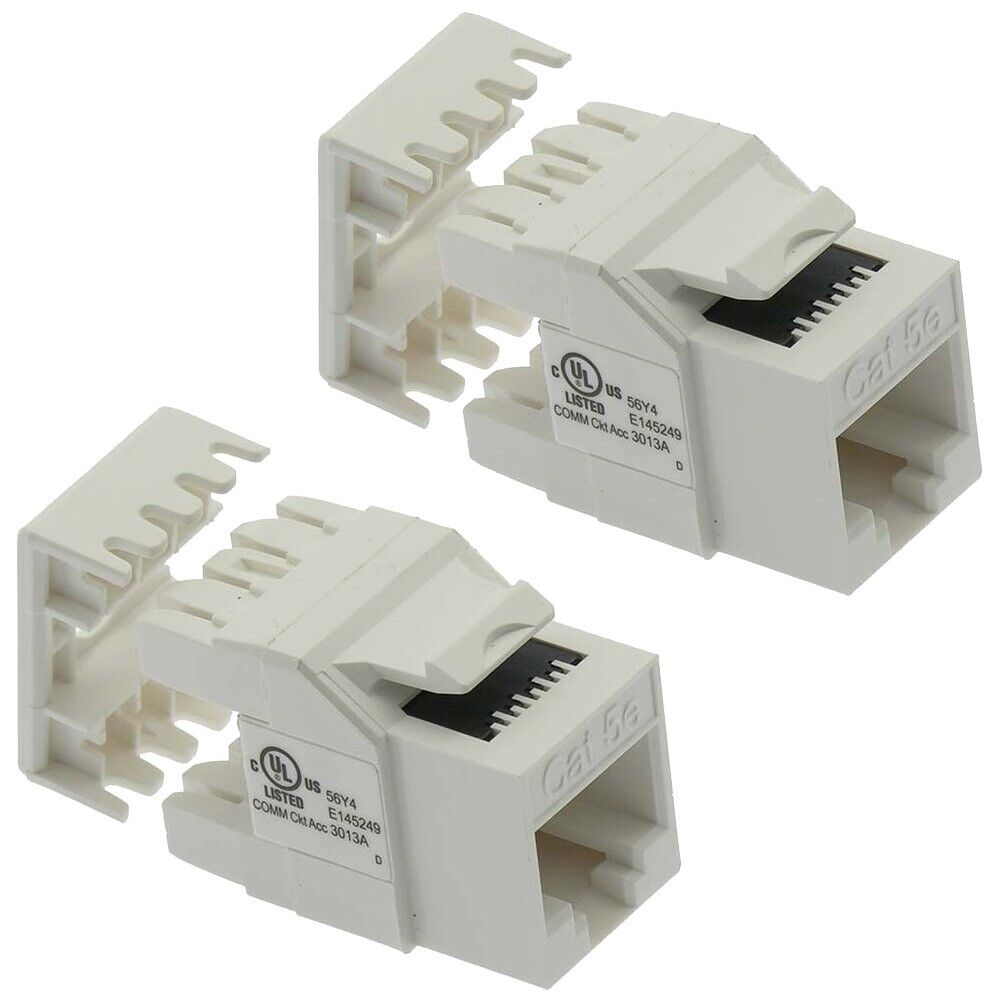 2x Cat5e RJ45 Network LAN Ethernet Keystone Jack 180 Degree 110 Punch Down White