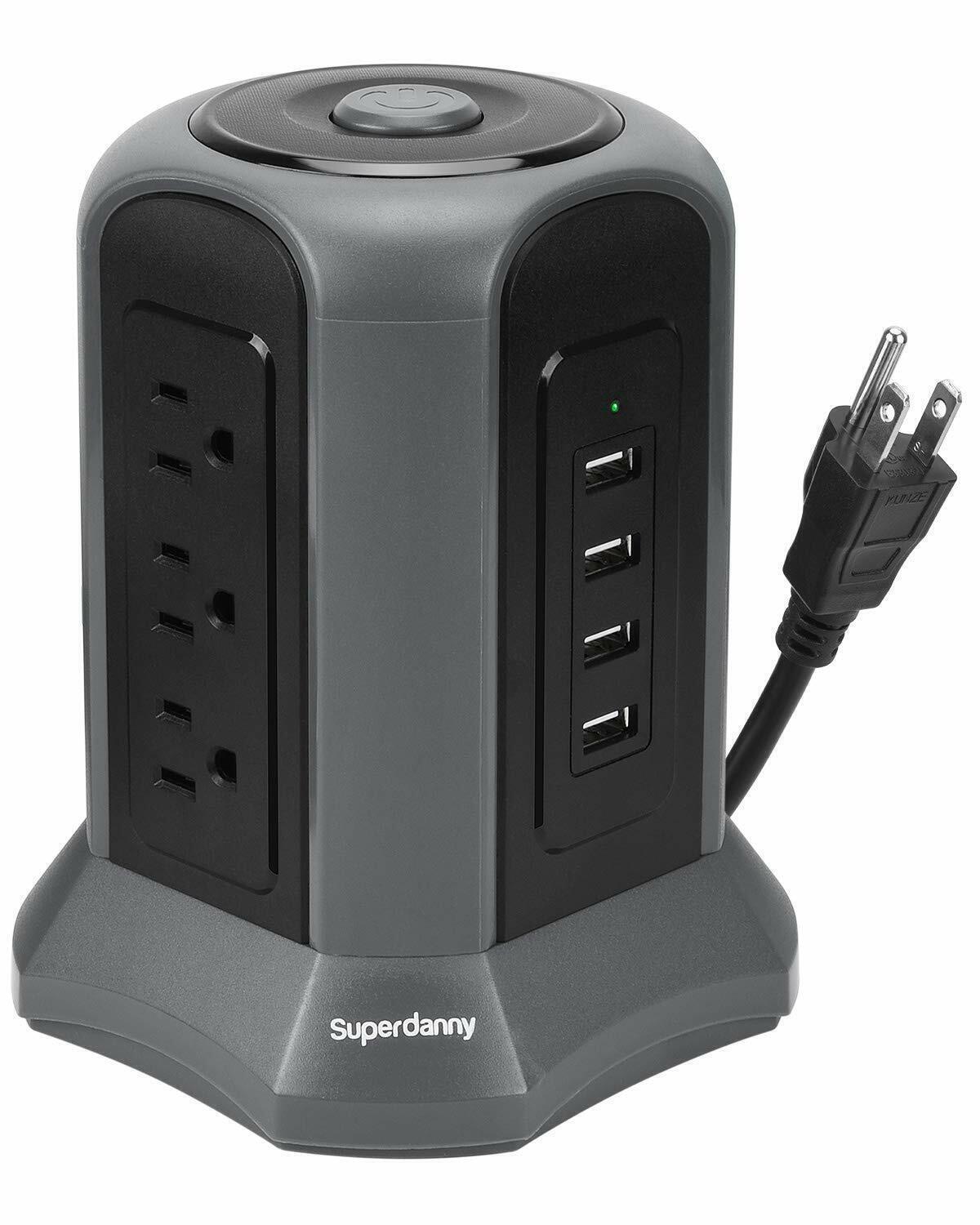 Surge Protector Power Strip Tower 10ft Extension Cord 4 USB Port 9 Outlet