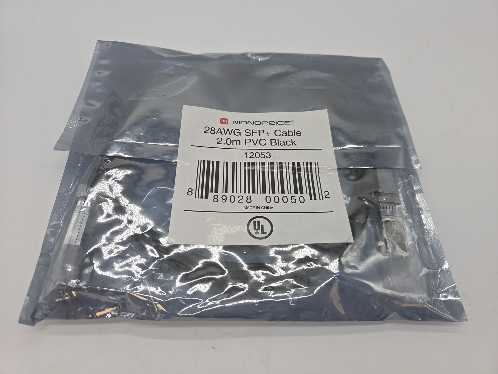 NEW SEALED MONOPRICE 28AWG SFP+ CABLE 2M PVC BLACK #12053 