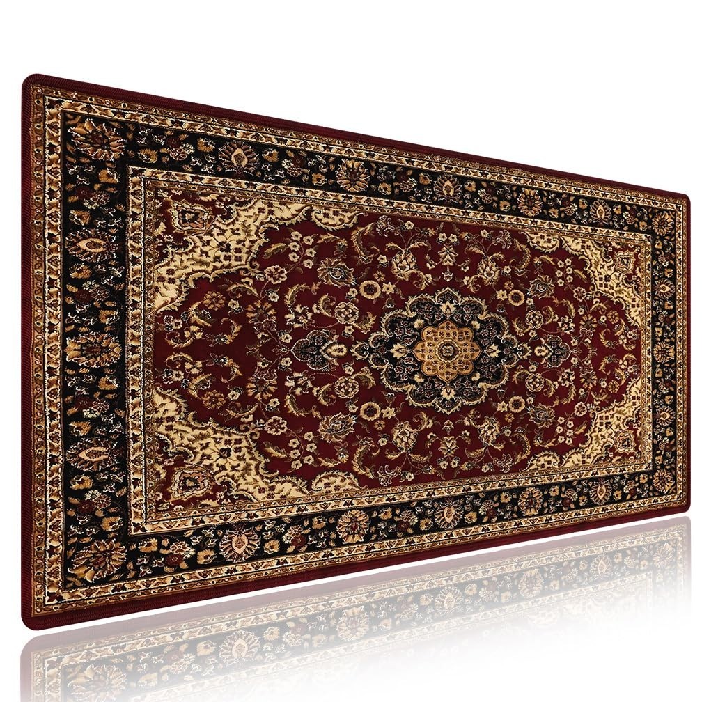 Large Vintage Persian Floral Mouse Pad - Red Black Beige Desk Mat, Gaming/Office