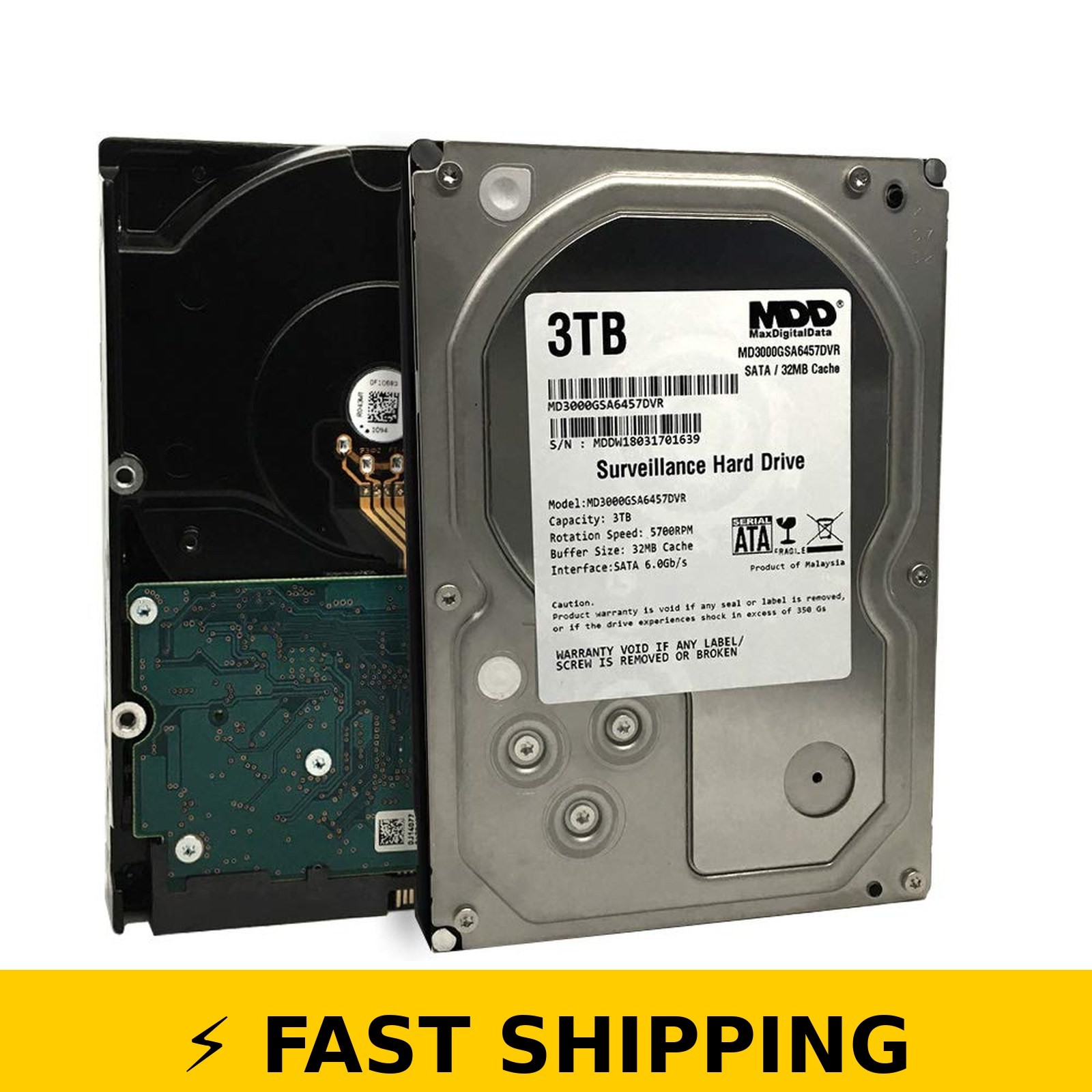 MDD 3TB 32MB Cache 5700RPM SATA Surveillance Hard Drive (Renewed)