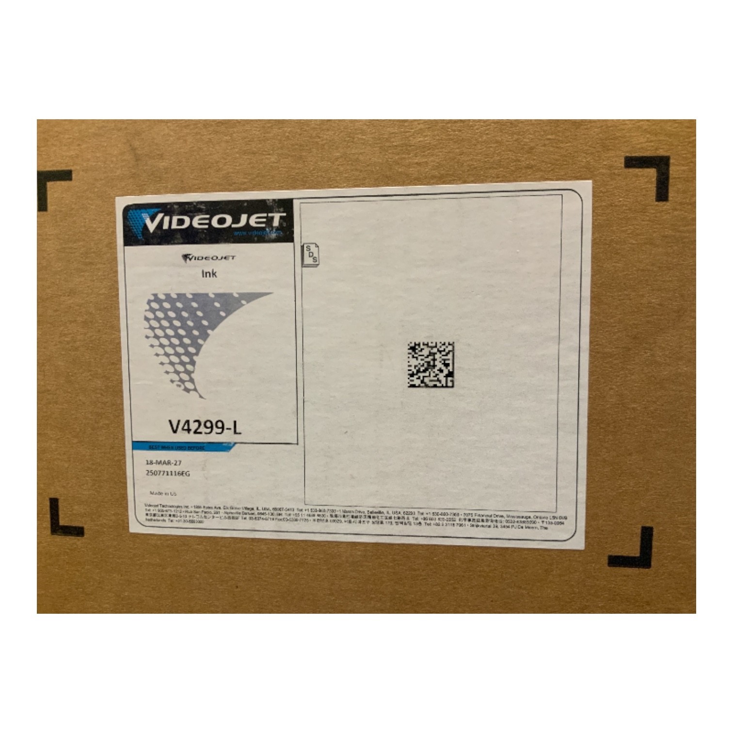 Videojet V4299-L Black Ink Cartridge – OEM – Exp 18-MAR-2027