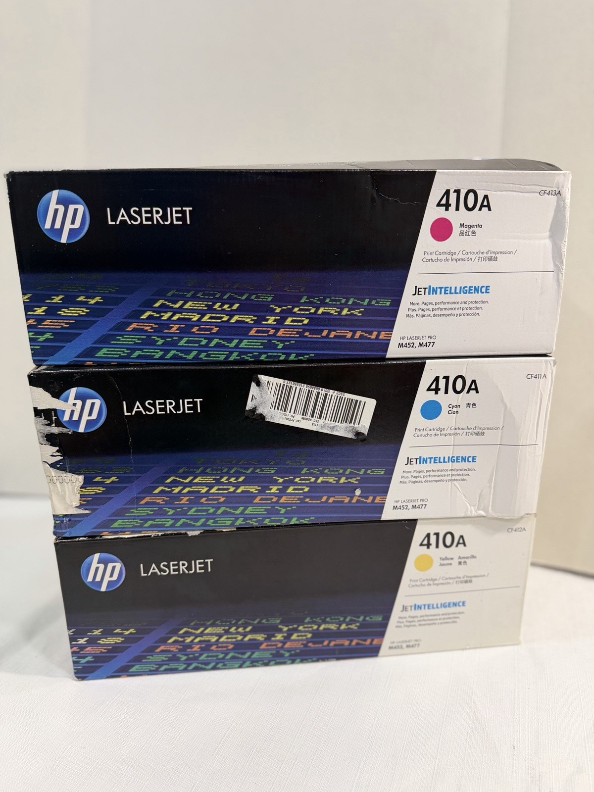 Genuine HP 410A OEM LaserJet Toner Cartridge Set of 3 Cyan, Magenta, Yellow