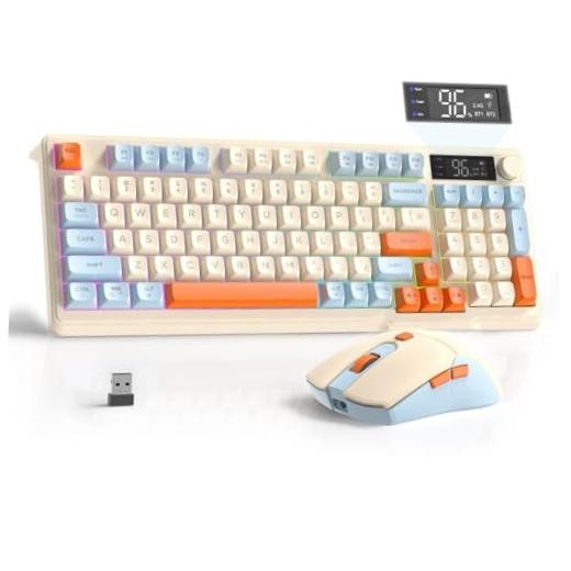 FREEWOLF T96 Smart Display Wireless Gaming Keyboard and Mouse Comb, Blueberry