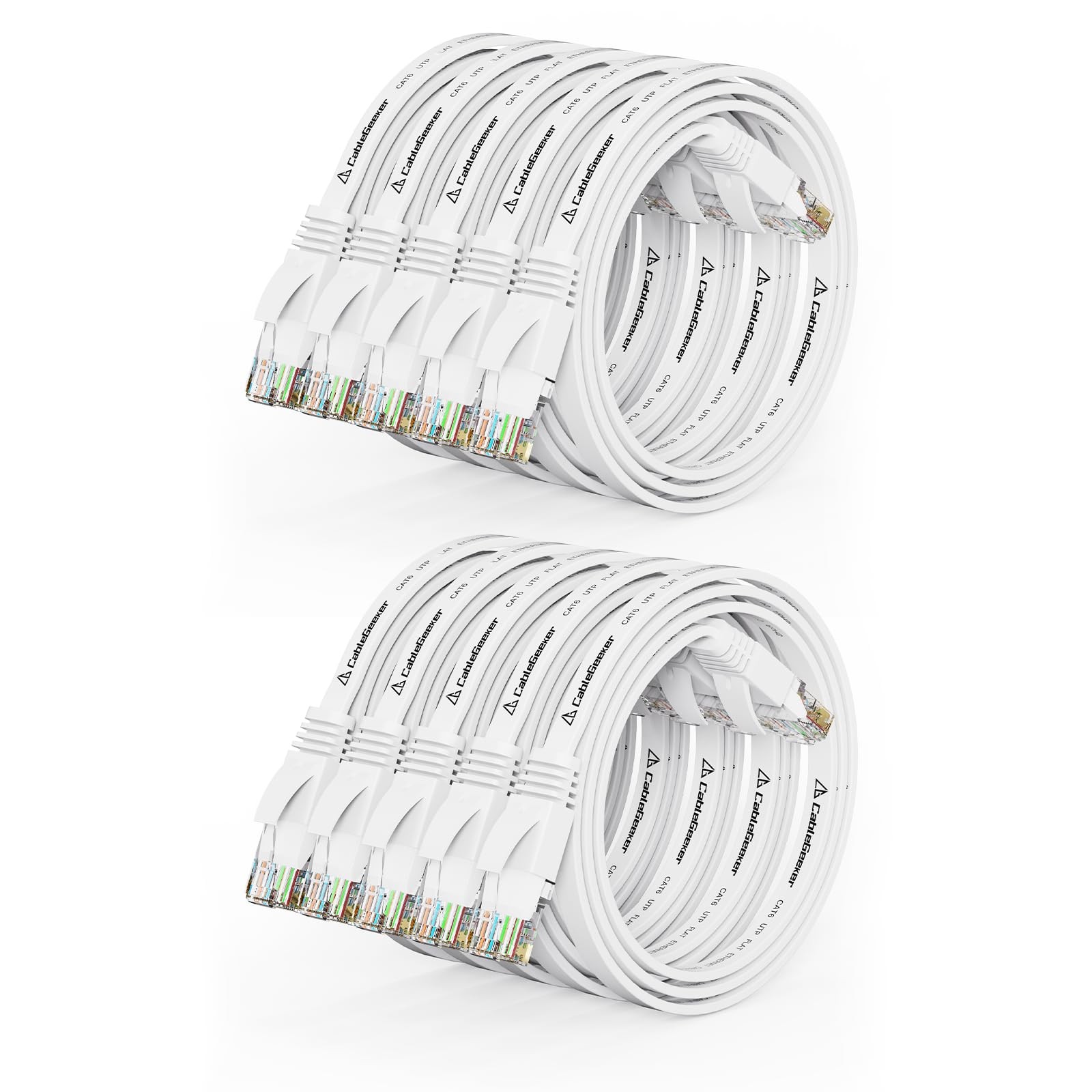 10 PCS Cat 6 Ethernet Cable 1.5ft Flat Internet Network Patch White LAN RJ45
