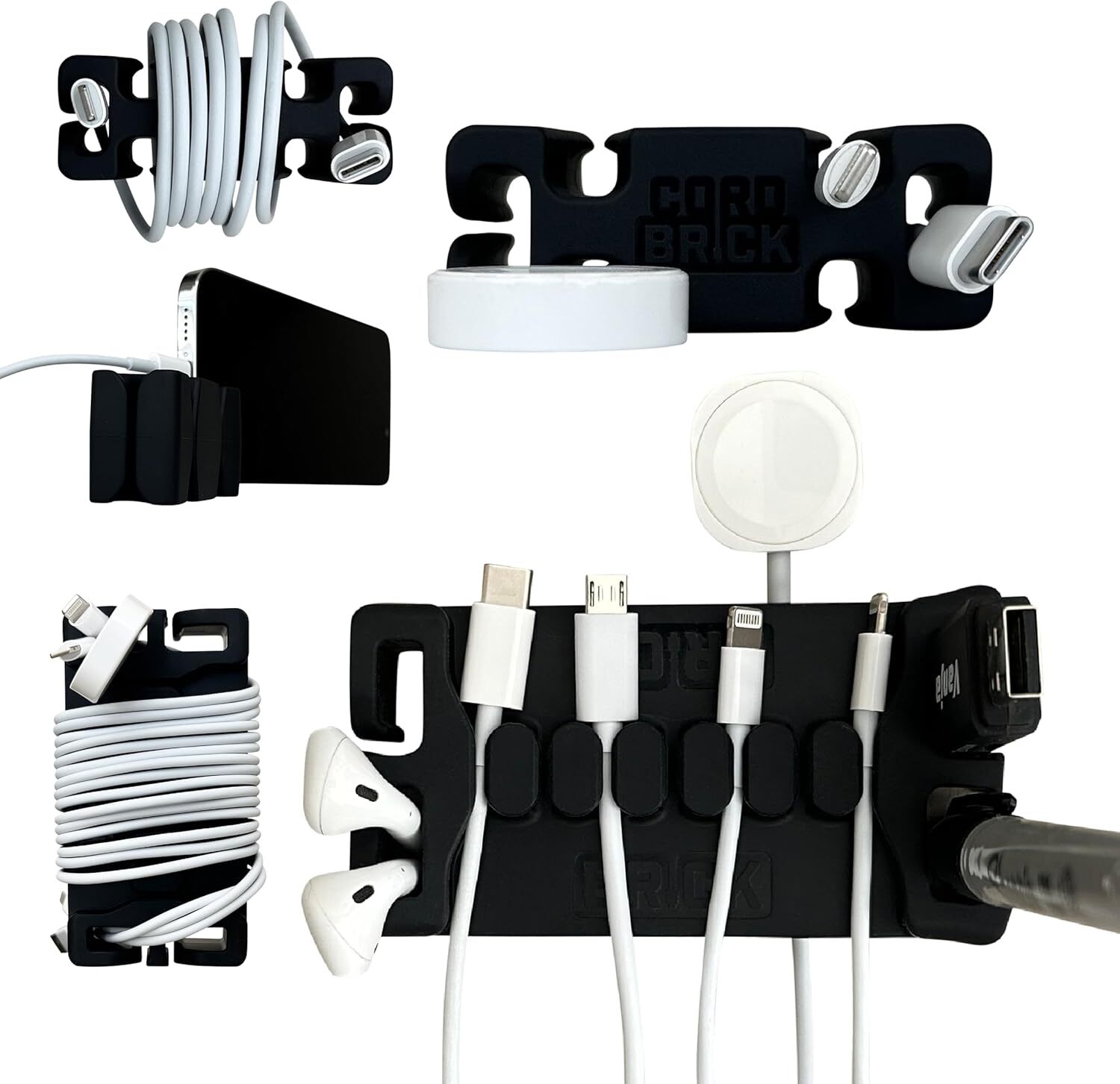 CordBrick DeskBrick Bundle Weighted Cord Holders Nightstand Desk Organizer, 1pk