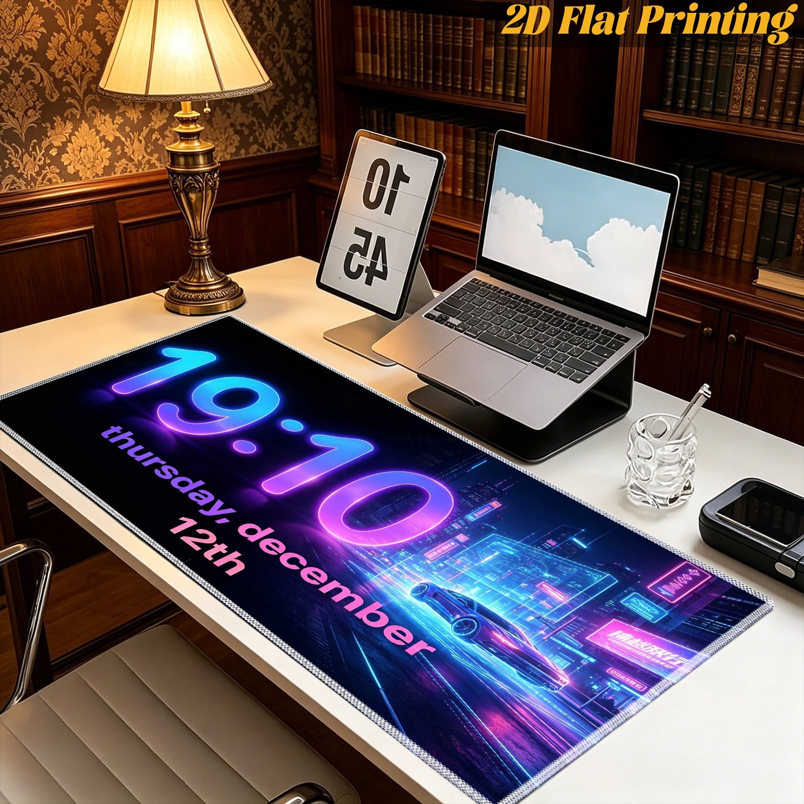 1pc Printed Neon Futuristic Night City Landscape Print Large Size Mouse Pad, M