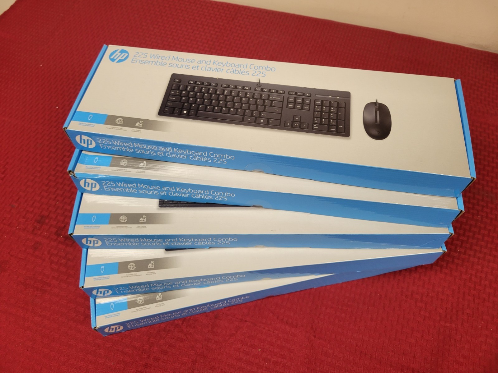 LOT OF 5 NEW SEALED HP 225 Wired Mouse and Keyboard Combo 286J4AA#A