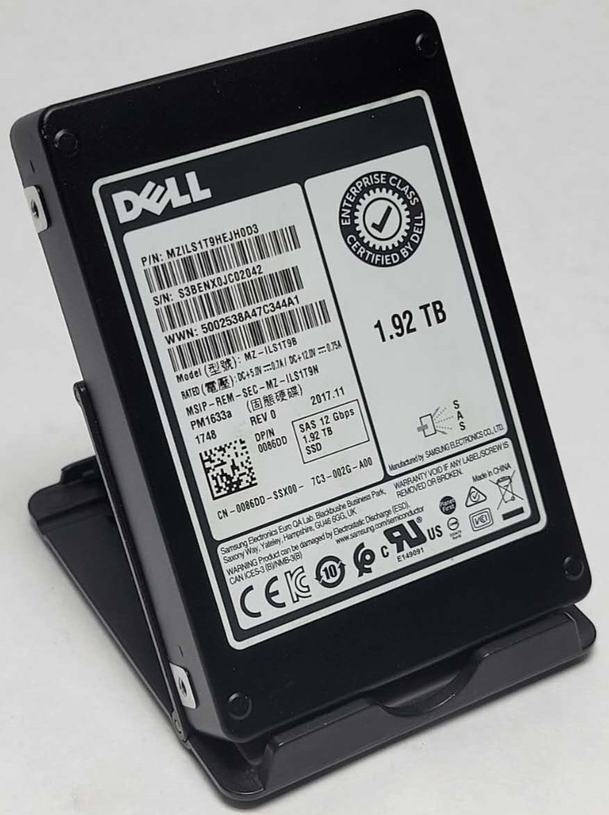 DELL Samsung PM1633a 1.92TB SAS SSD Solid State Drive MZ-ILS1T9B 086DD 100%