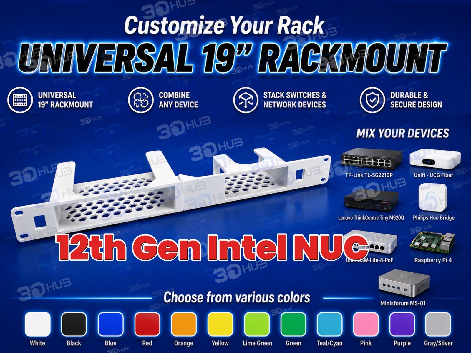 12th Gen Intel NUC 19" 1U Rackmount - Universal Rackmount Mix with other devices