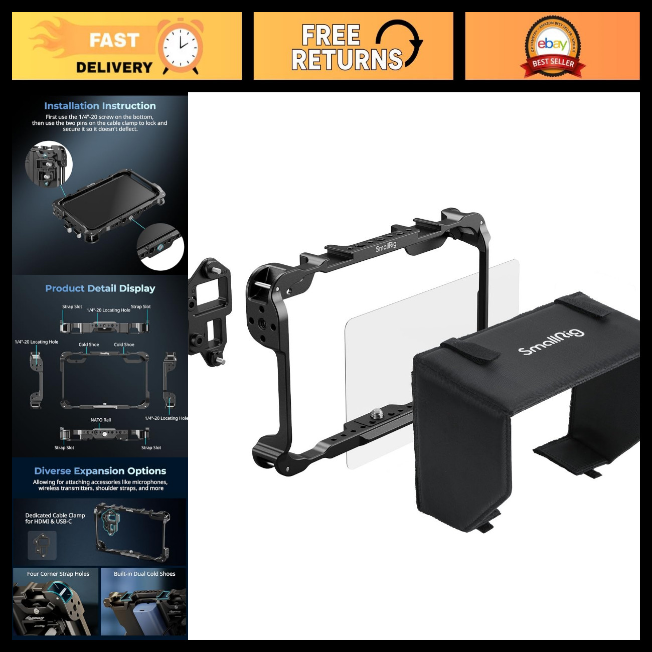Universal Monitor Cage Kit with Sunhood & Screen Protector for DSLR Cameras