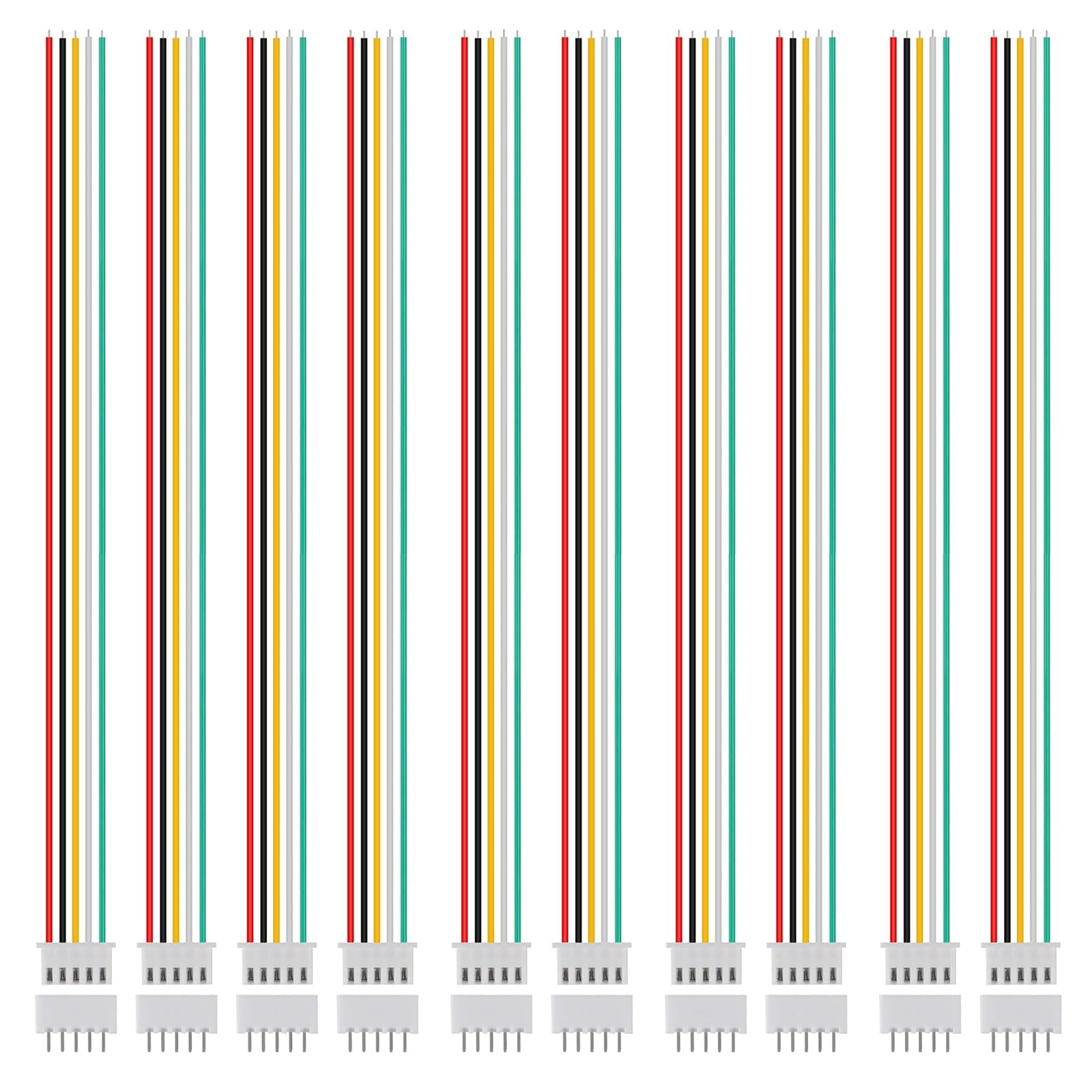 10-Pair XH 2.54mm 5-Pin Connector Kit, 26AWG 200mm 2.54 mm 5 Pin, Multicolor