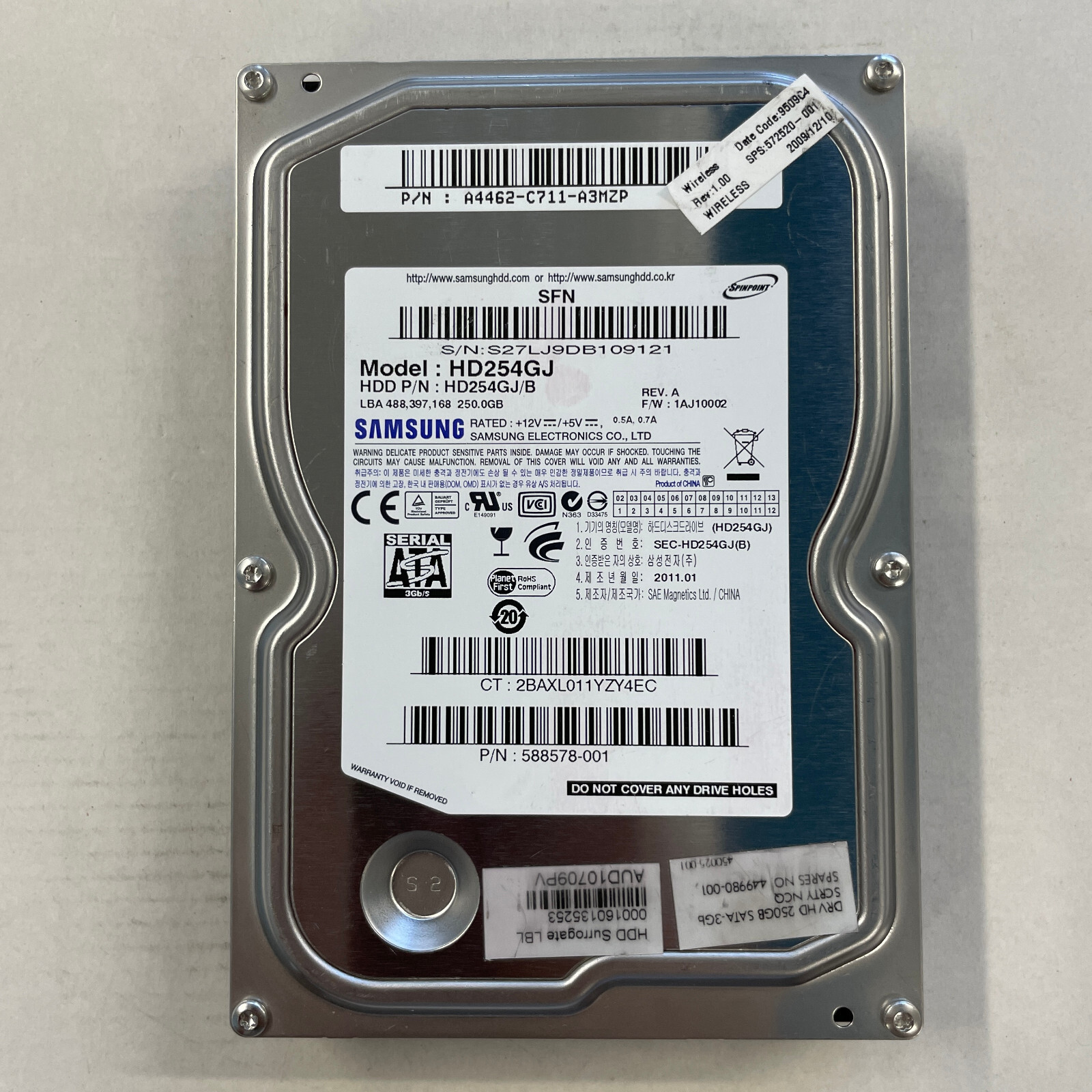 Samsung SpinPoint F3 250GB 3.5" SATA HDD 3Gb/s 7200 RPM 8MB Cache HD254GJ