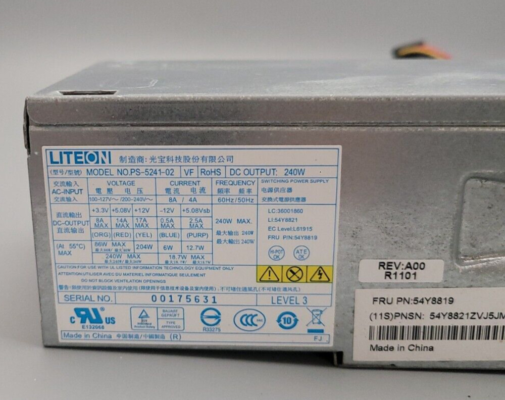 LITEON PS-5241-02 Power Supply - S/N 00175631 / 240W
