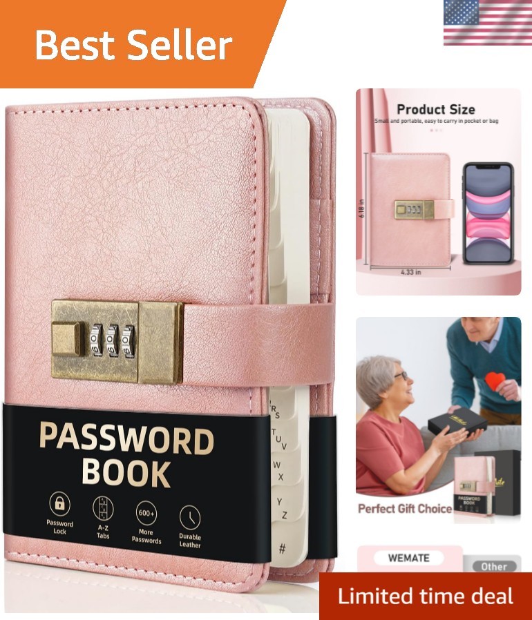 Elegant Rose Gold Password Book with Lock for Ultimate Security - 600+ Entries