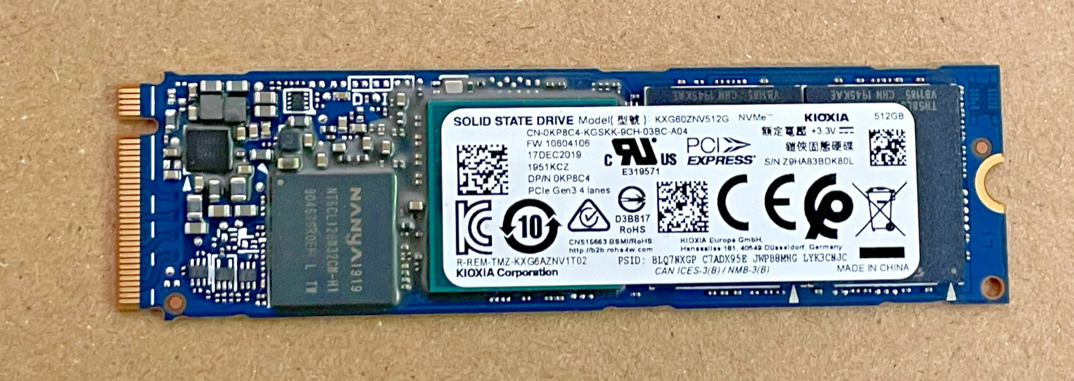KIOXIA KXG60ZNV512G 512GB M.2 2280 NVMe PCIe Gen3 x4 SSD Dell OEM