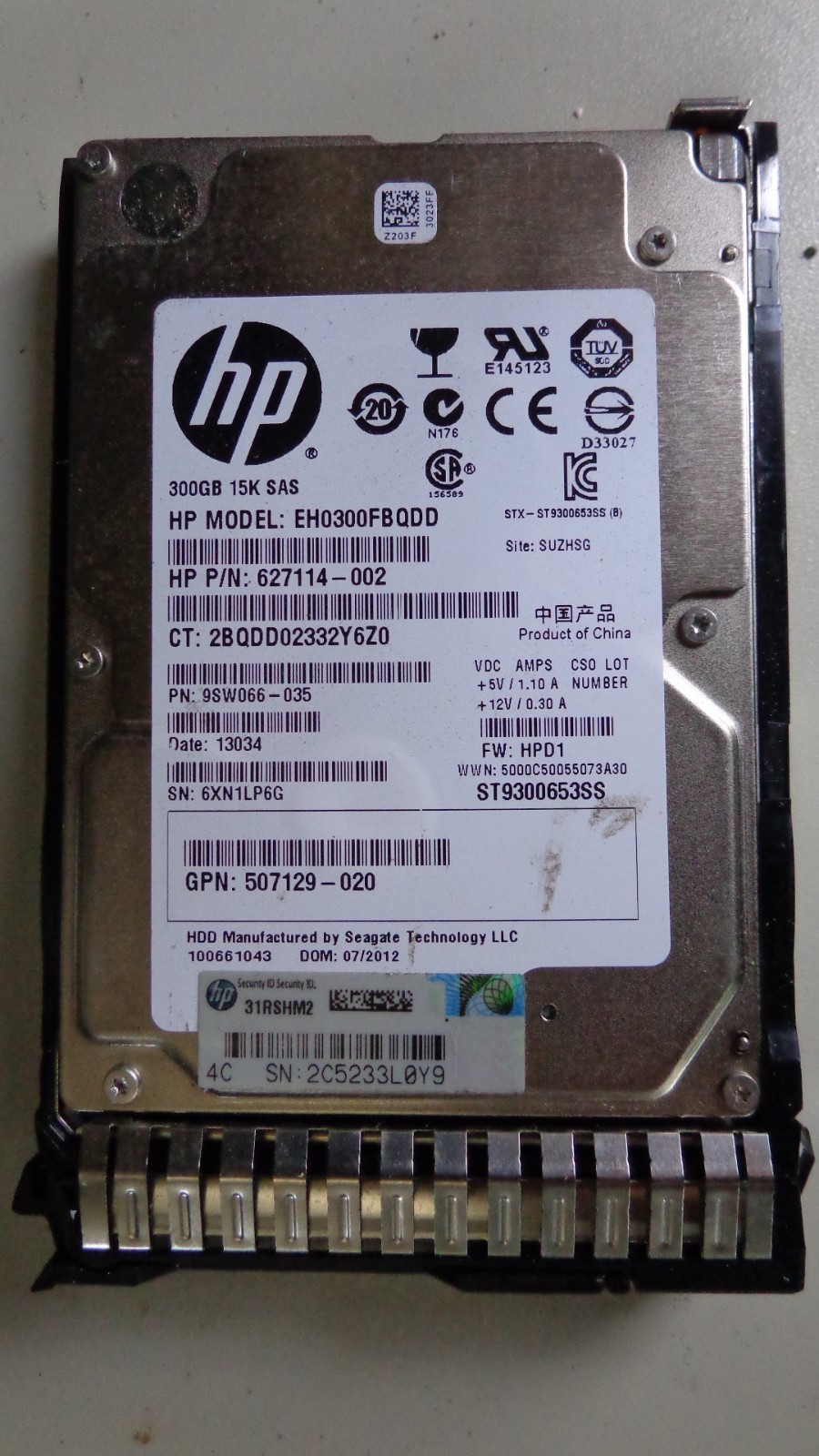 627114-002 REF HPE 300GB SAS 6G 15K SFF HPE HDD 507129-020