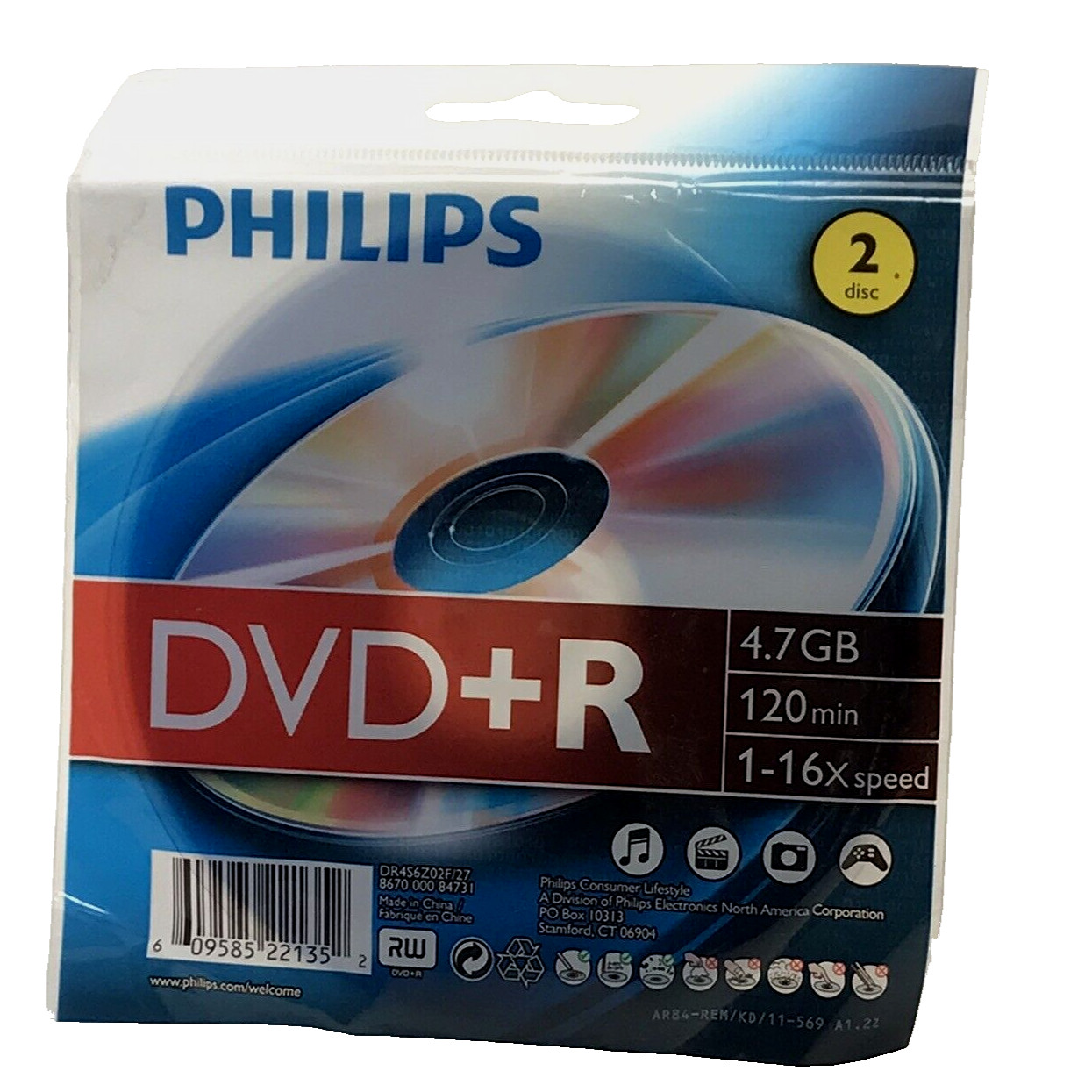 Philips 4.7GB 16x DVD+Rs with Foil Wrap, 2 Pack DR4S6Z02F/27