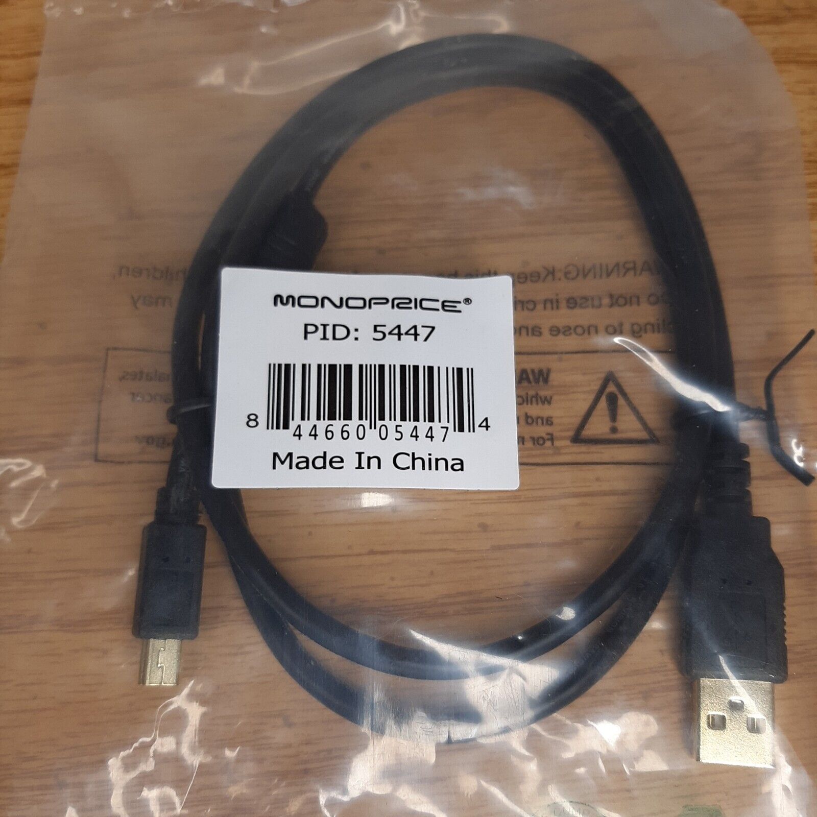 MONOPRICE USB Cable: 2.0, 3 ft Lg, Black, A Male to 5 Pin B Mini Male PID: 5447