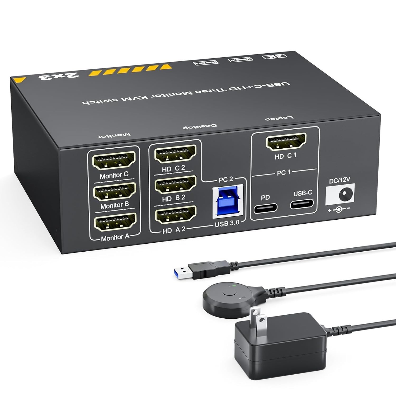KVM Switch 3 Monitors for 1 Laptop and 1 Desktop 4K@60Hz, USB C HDMI Three Mo...