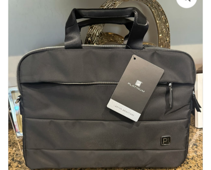 Brand New    Platinum Laptop/Tablet Carry Case Black  Leather/Canvas Handles