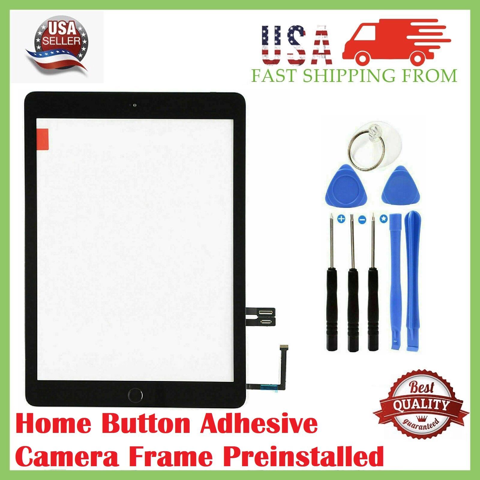 For iPad 6th Gen Touch Screen Glass Digitizer + Home Button + Adhesive + Tools