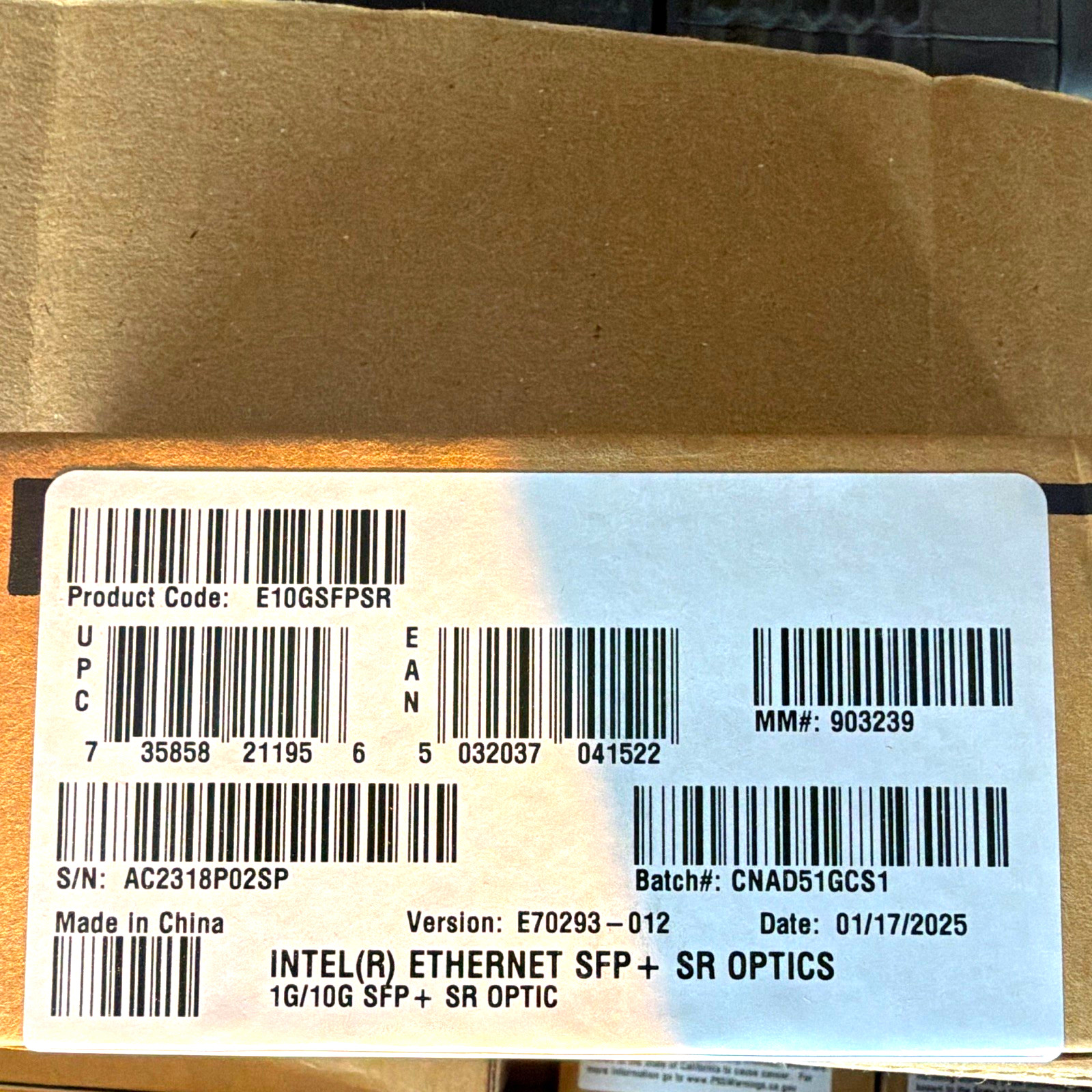 10 PACK Intel E10GSFPSR 10Gb SFP+ SR Transceiver Module LC Duplex