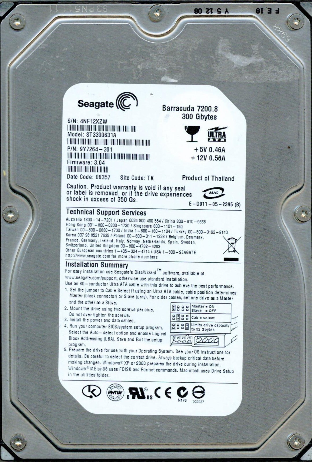 ST3300631A, 9Y7264-301, 3.04, TK SEAGATE IDE 300GB, 4NF1