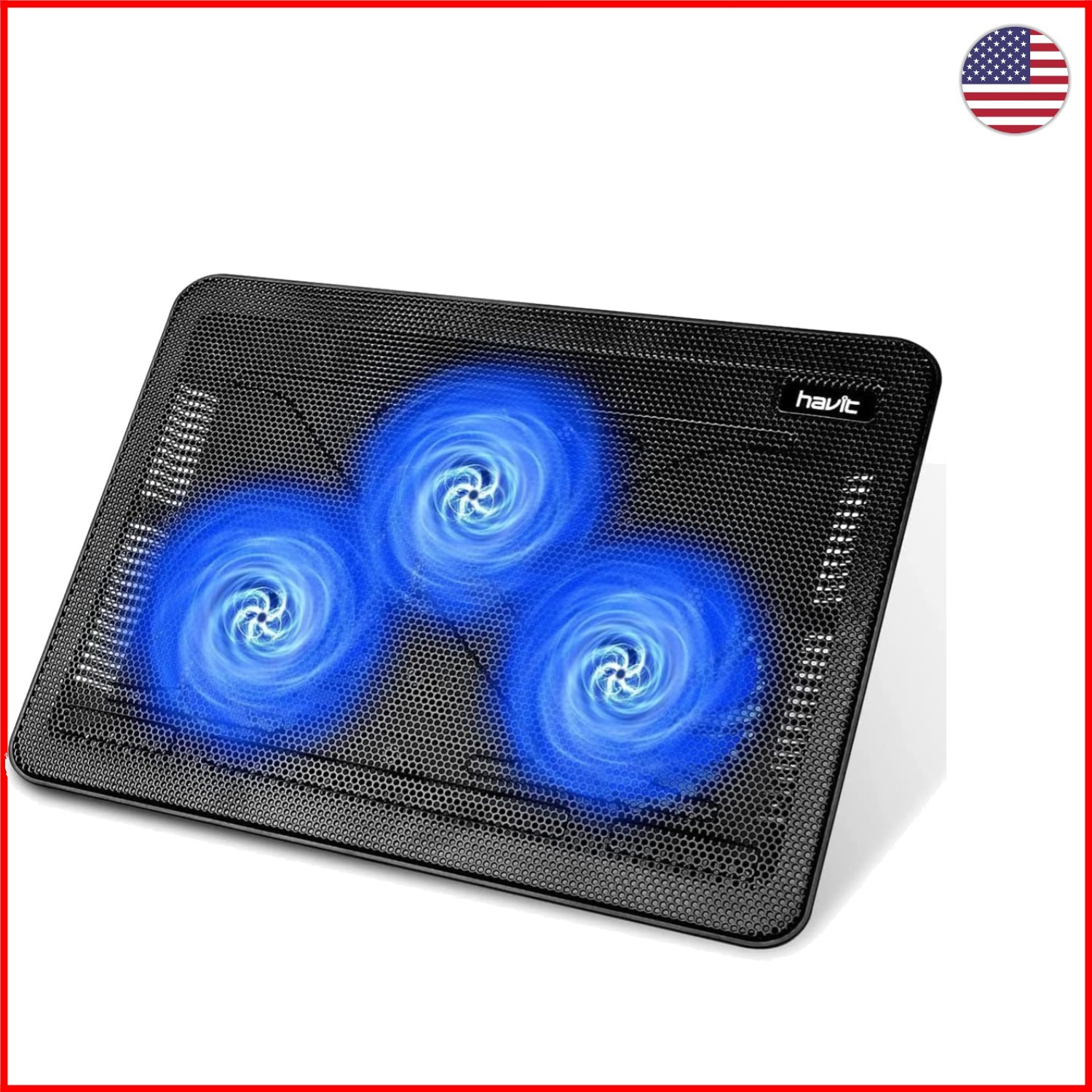 Slim Ergonomic Laptop Cooling Pad with Three Fans for Silent Operation, 15.6-17"