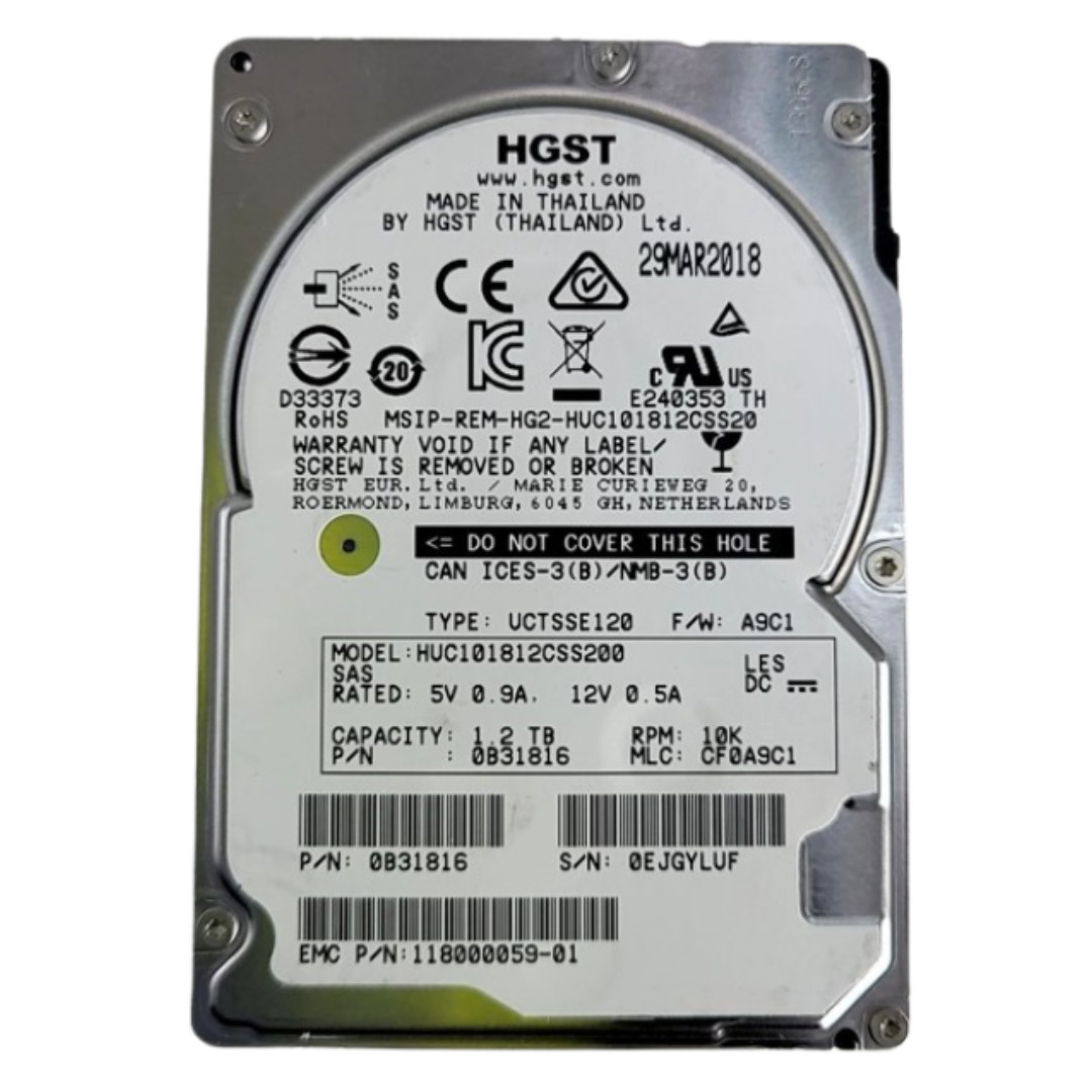EMC SAS 2.5" Enterprise HDD 005052744 118000059-01 HUC101812CSS200