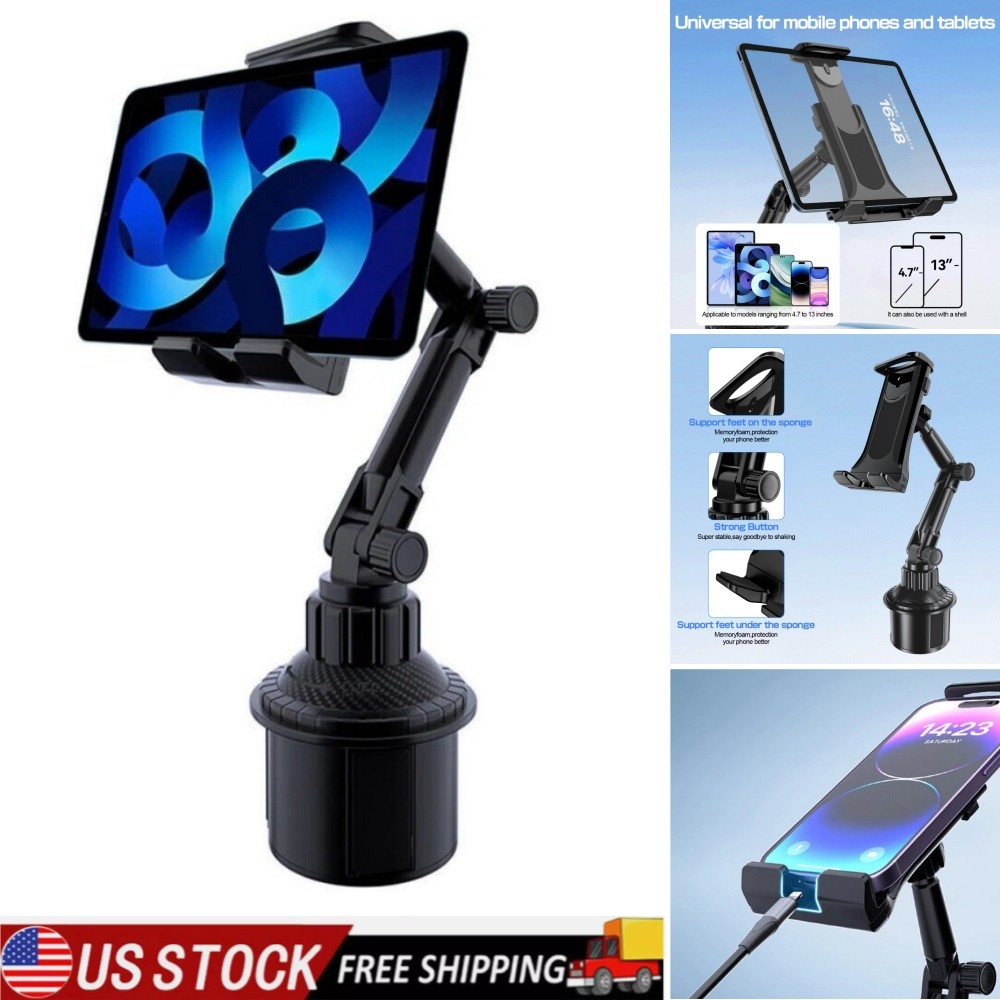 Adjustable Car Mount Car Cup Holder Phone Stand For 4.7-14" Mobile Phone& Tablet
