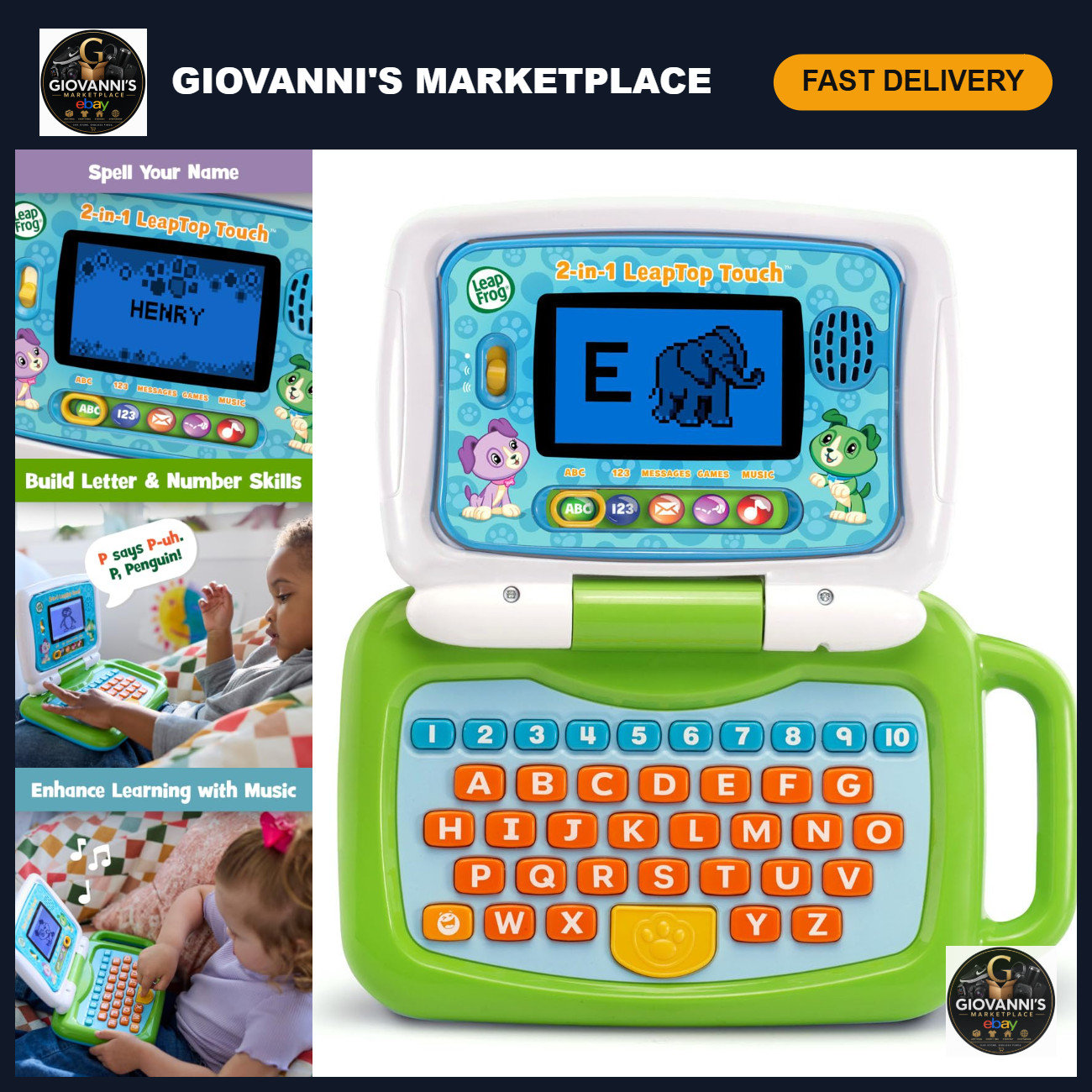 2-in-1 Touchscreen Learning Laptop for Kids - Educational Toy & Games